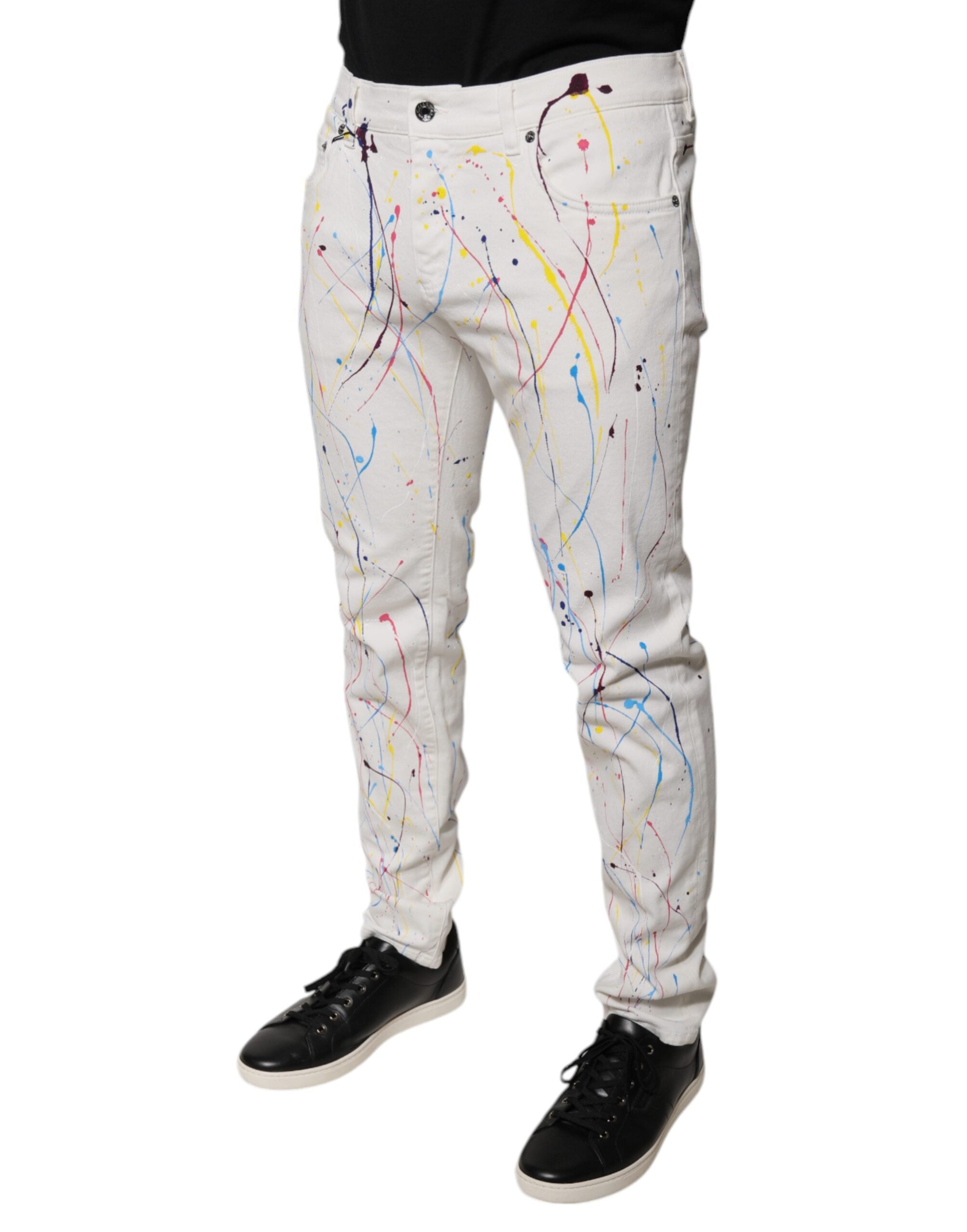 Dolce & Gabbana Weiße Skinny Denim-Jeans mit Farbspritzern