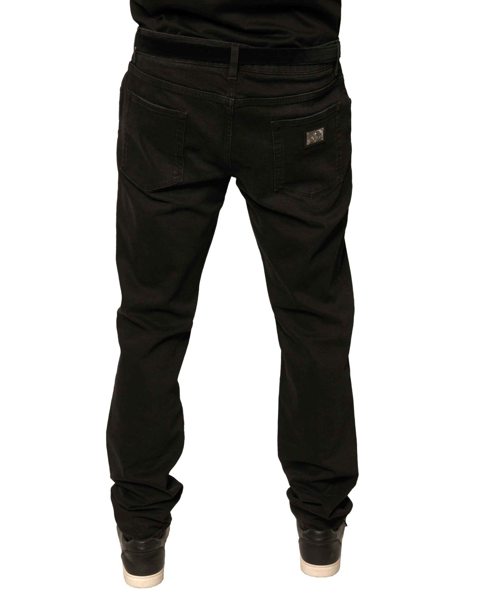 Dolce & Gabbana Schwarze zerrissene Logo-Baumwoll-Skinny-Denim-Jeans