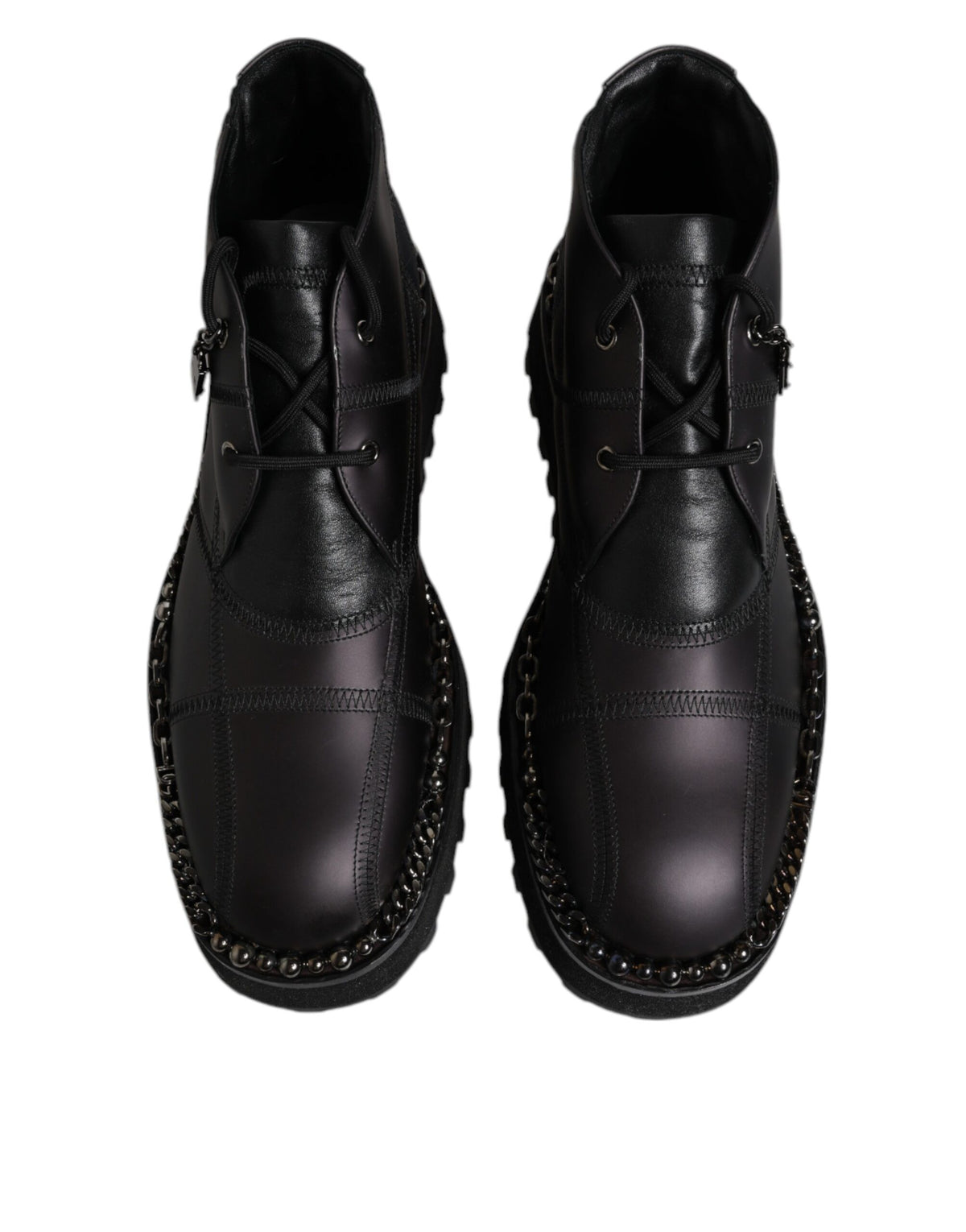 Dolce & Gabbana Schwarze Leder Schnürstiefeletten Schuhe