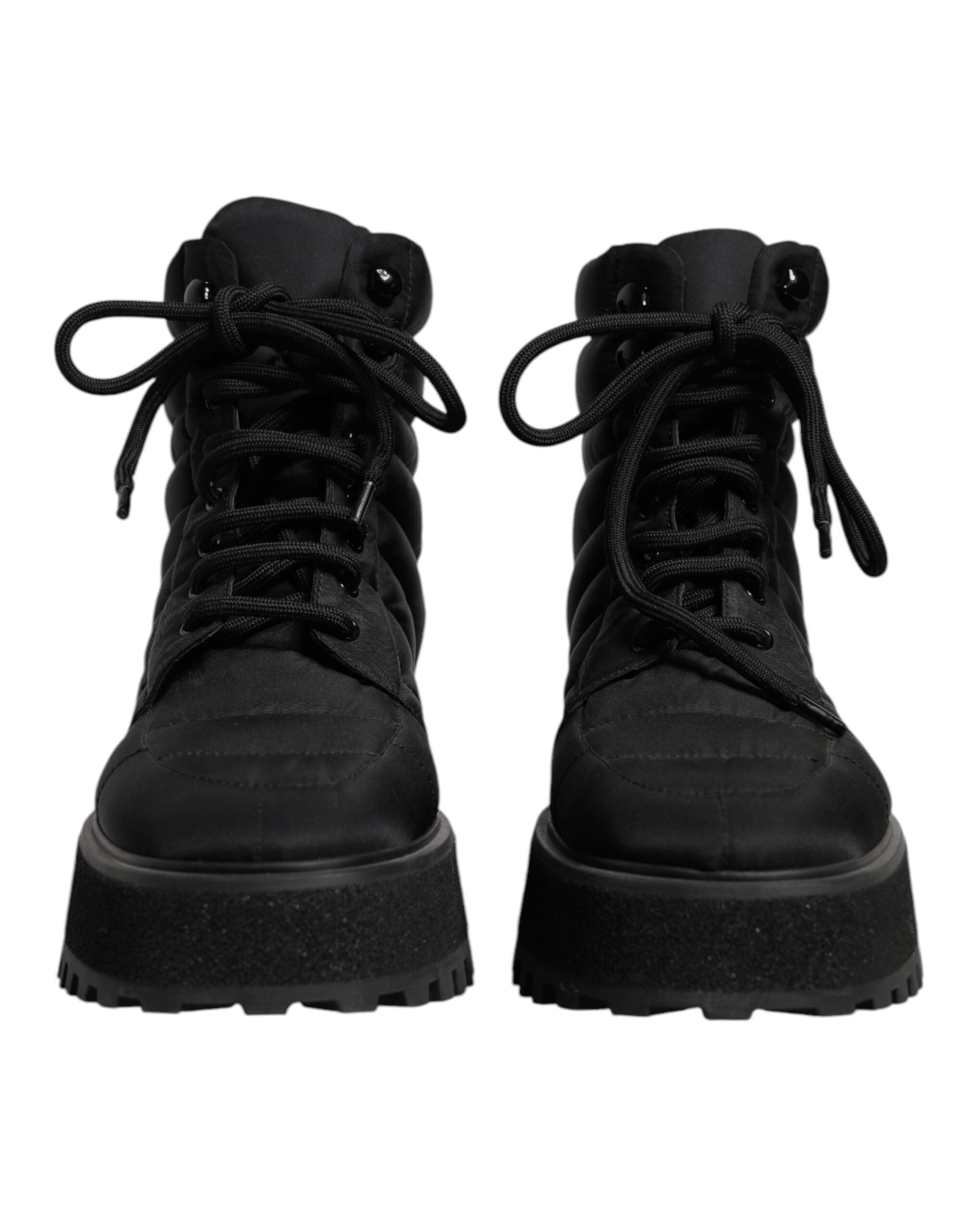 Dolce & Gabbana Schwarze gepolsterte Mid Calf Lace Up Stiefel Schuhe