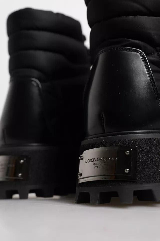 Dolce & Gabbana Schwarze gepolsterte Mid Calf Lace Up Stiefel Schuhe