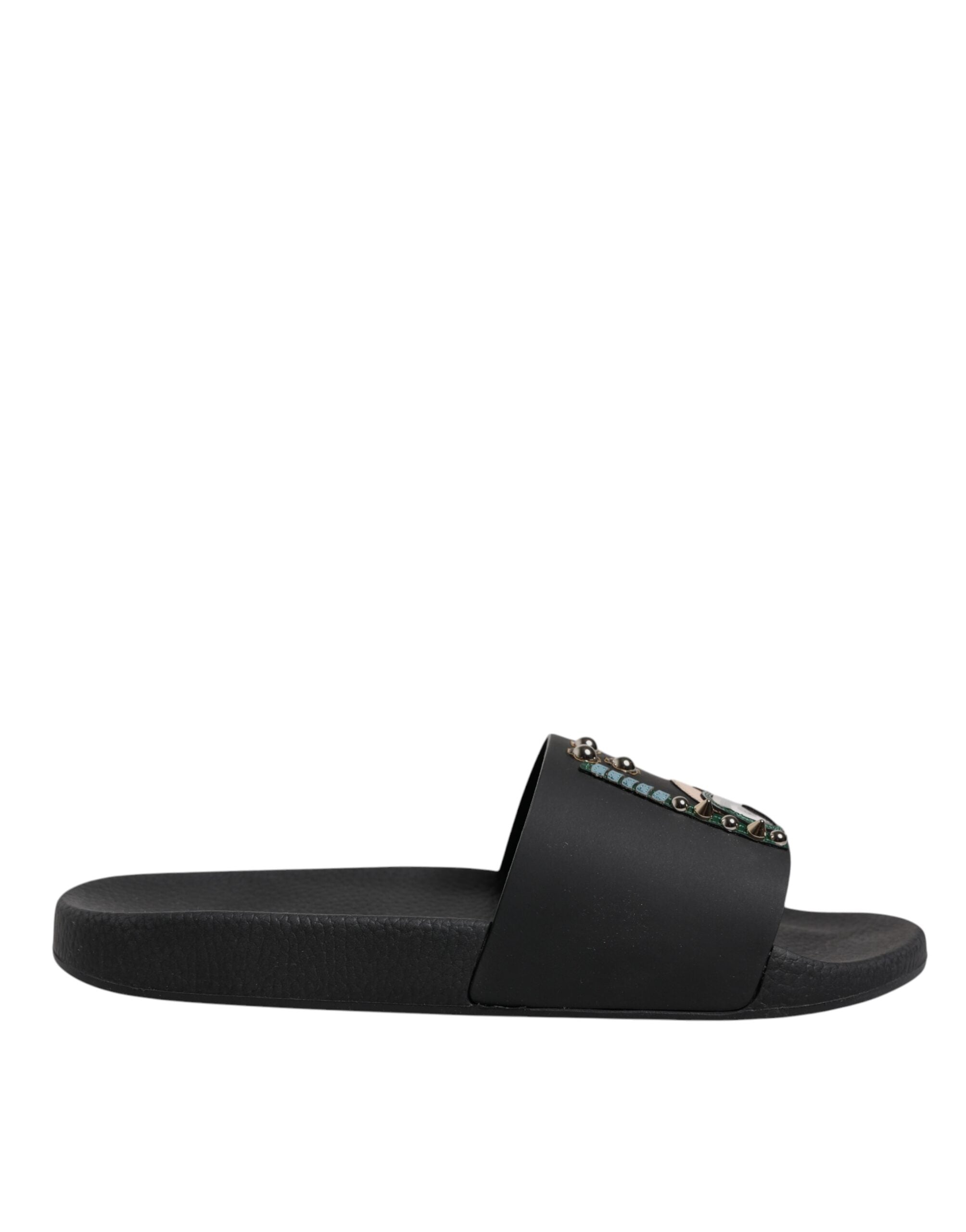 Dolce & Gabbana Schwarz Divers Leder Flats Slides Sandalen Beachwear Schuhe