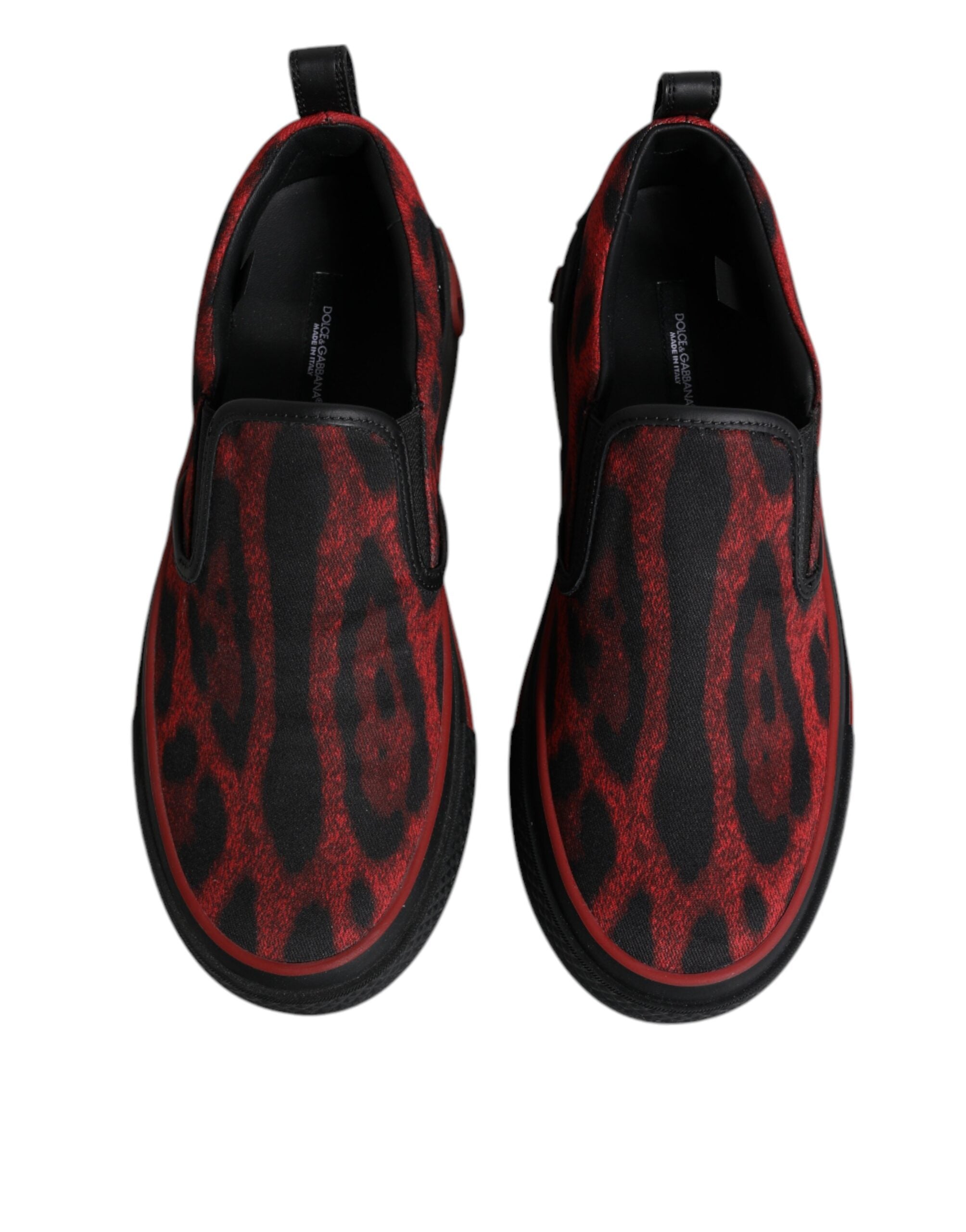 Dolce & Gabbana Rot Schwarz Leopard Baumwolle Männer Low Top Turnschuhe Schuhe