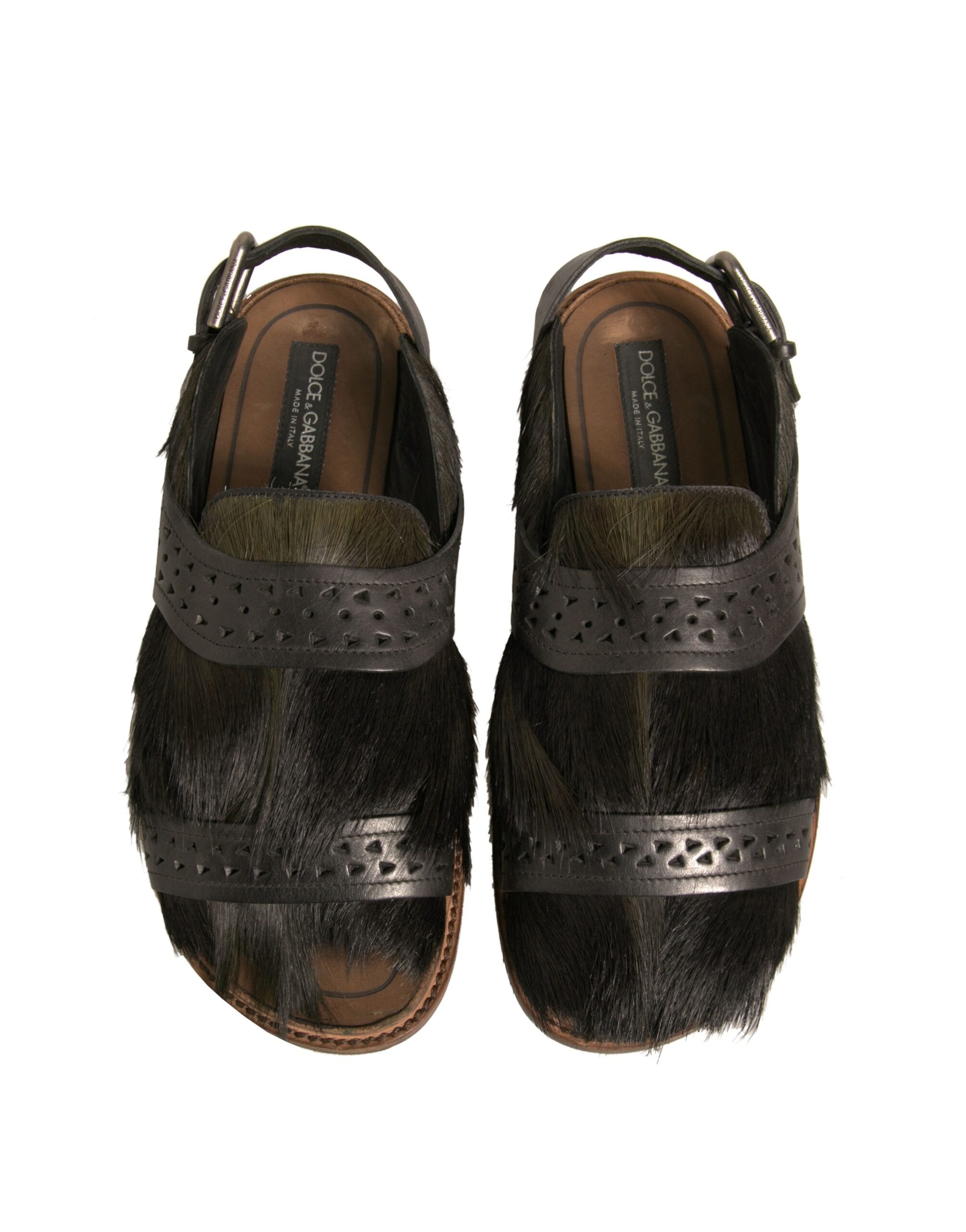 Dolce & Gabbana Grüne Gazelle Haar Leder Flats Sandalen Schuhe