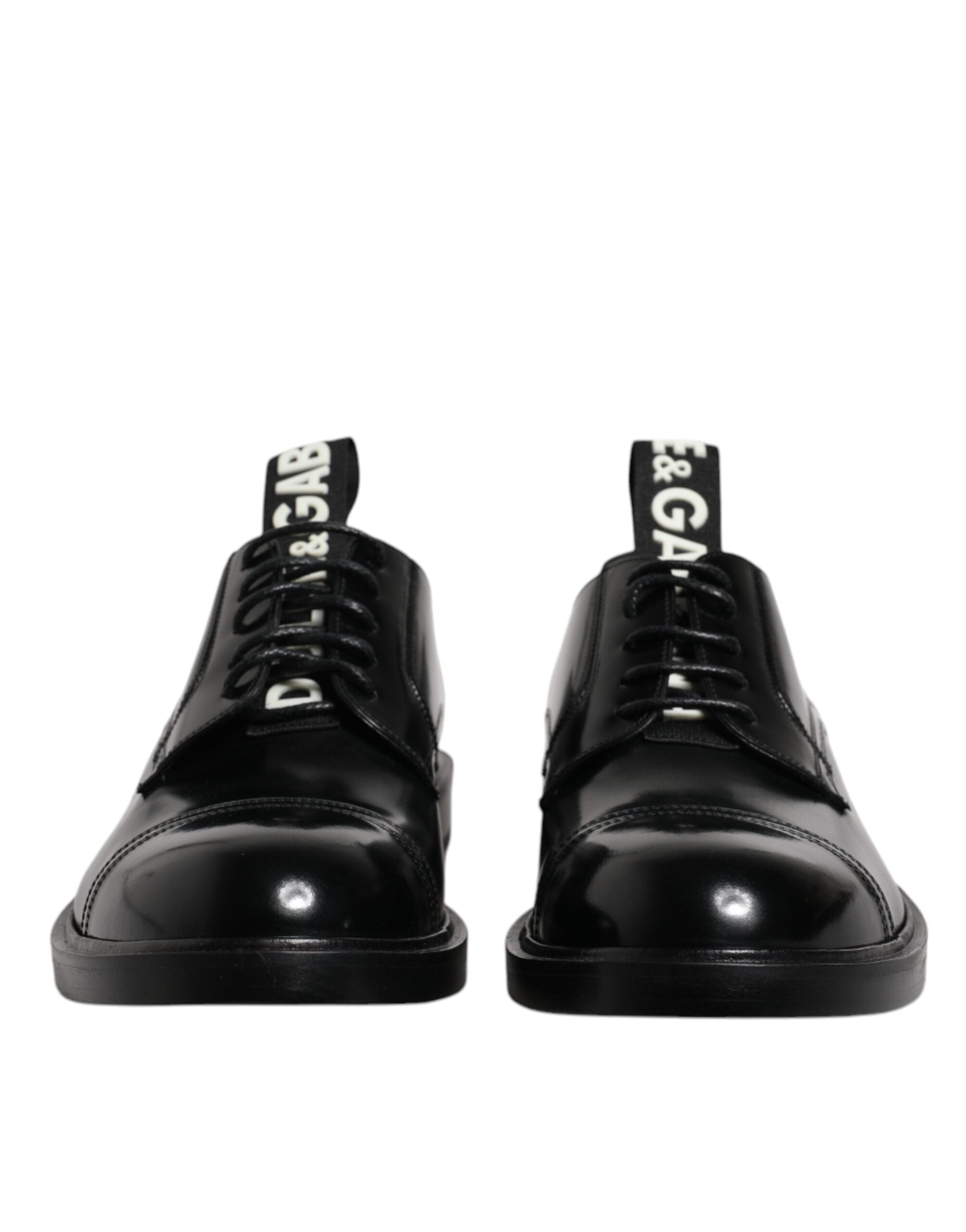 Dolce & Gabbana Schwarze Lackleder Derby Schnürschuhe Formal Dress Schuhe