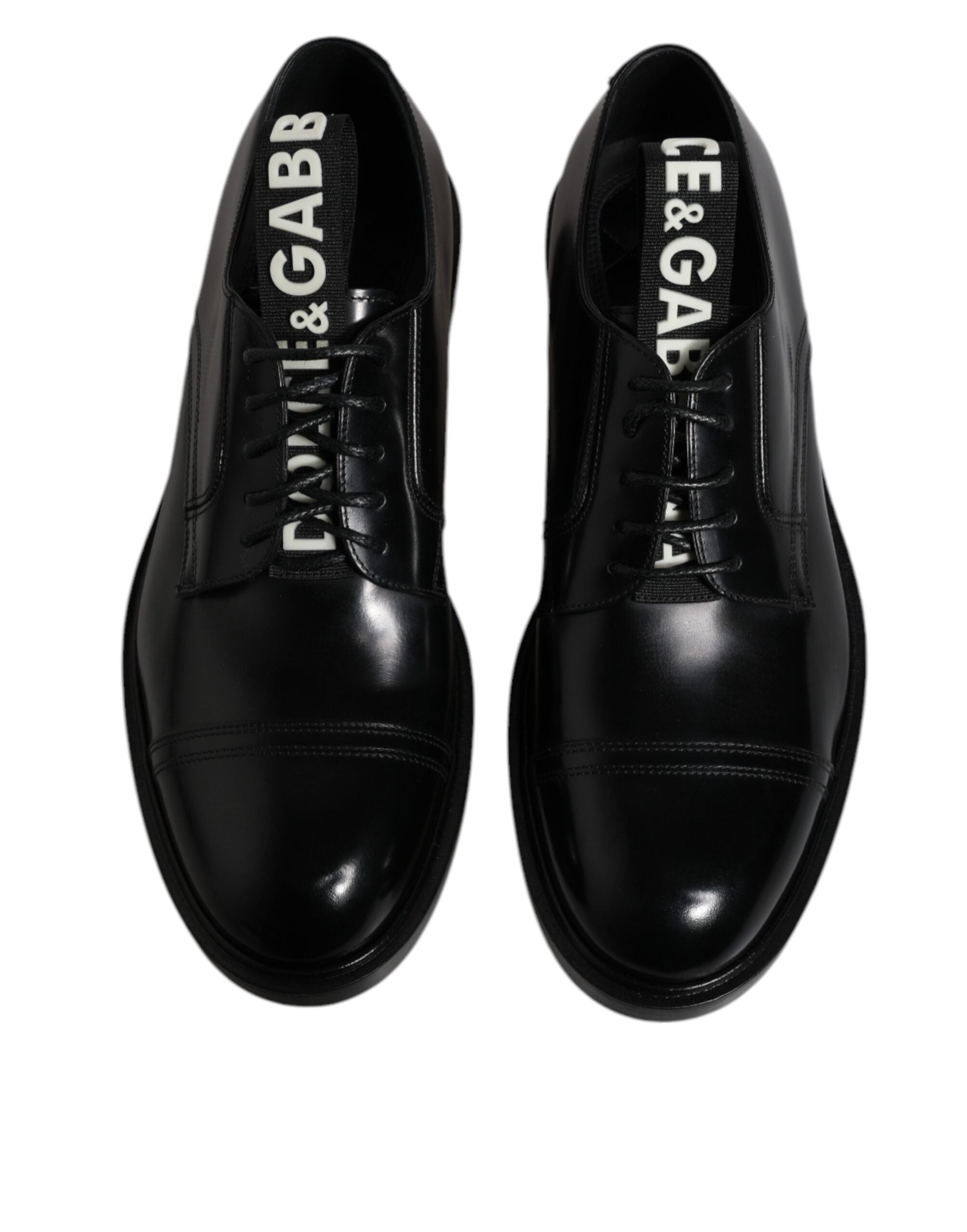 Dolce & Gabbana Schwarze Lackleder Derby Schnürschuhe Formal Dress Schuhe