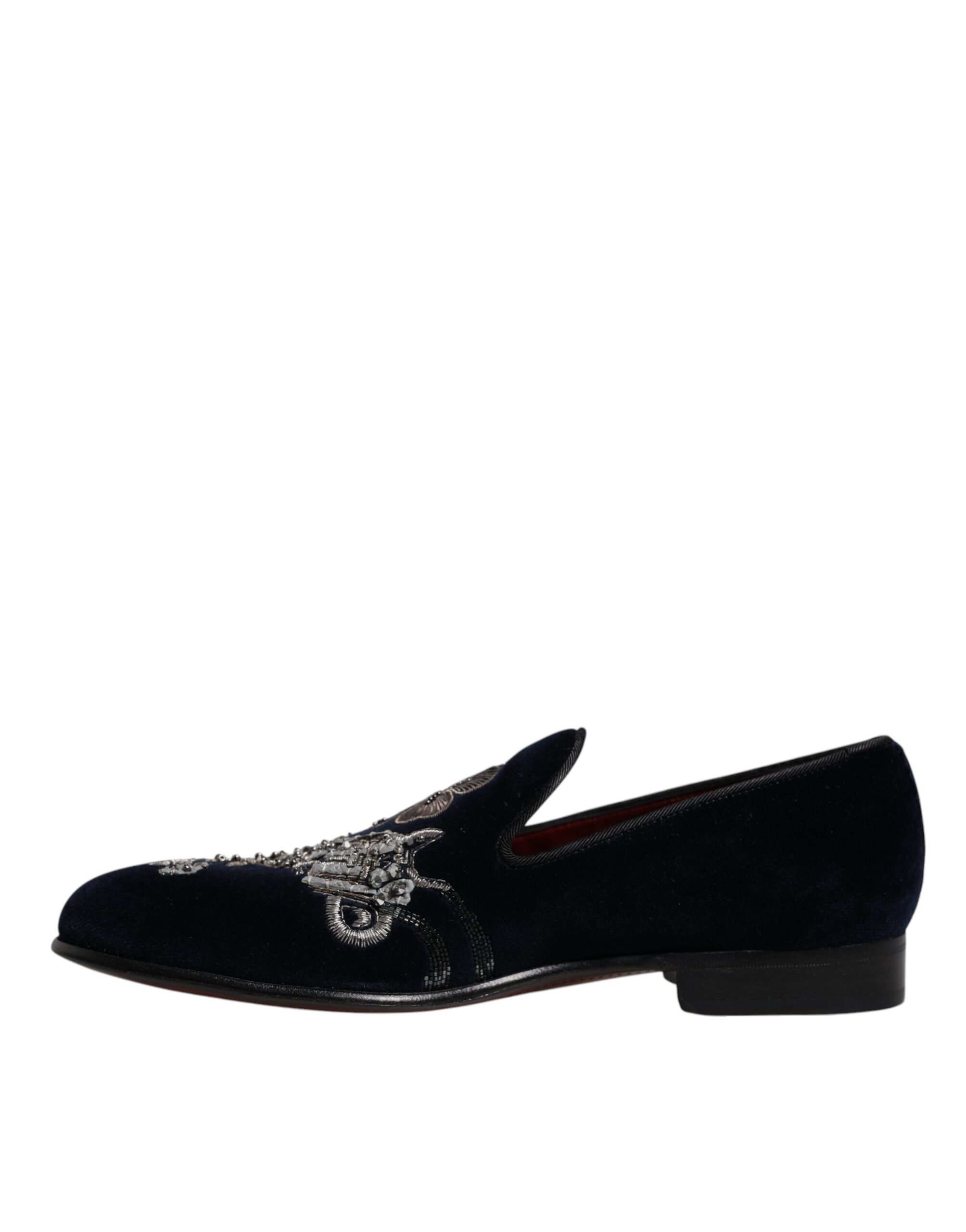 Dolce & Gabbana Schwarz Samt Floral Gun Loafers Kleid Schuhe