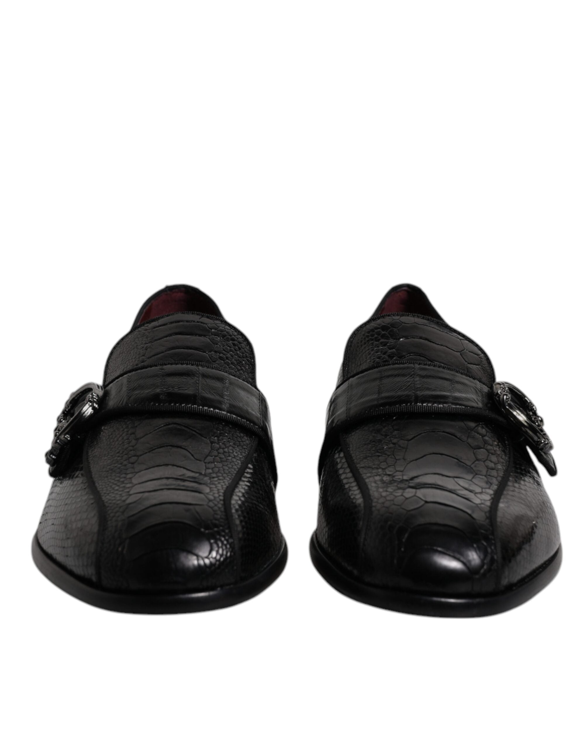 Dolce & Gabbana Schwarze Exotische Leder DG Logo Loafers Formelle Anzugschuhe