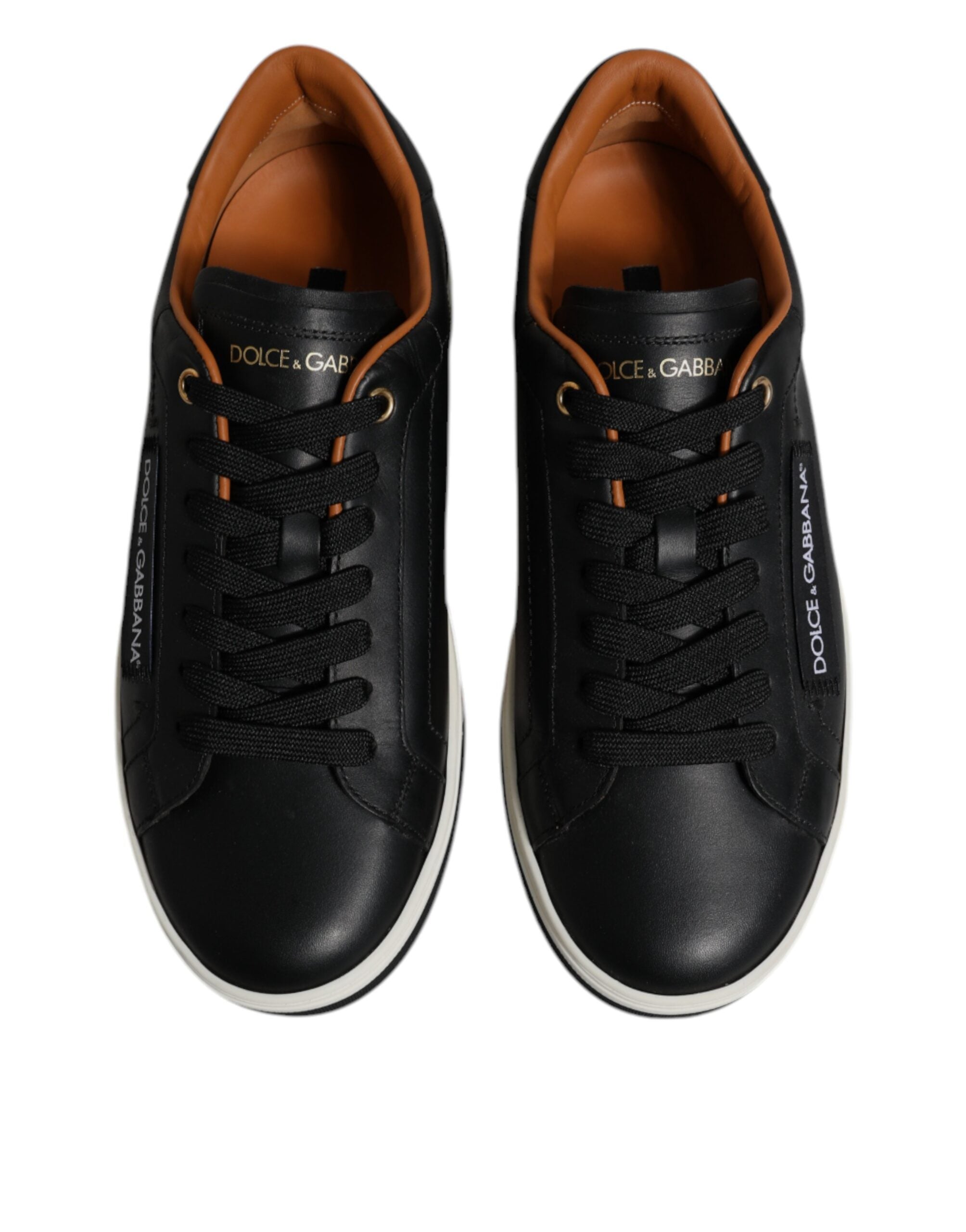 Dolce & Gabbana Schwarz Leder Low Top Männer Turnschuhe Schuhe