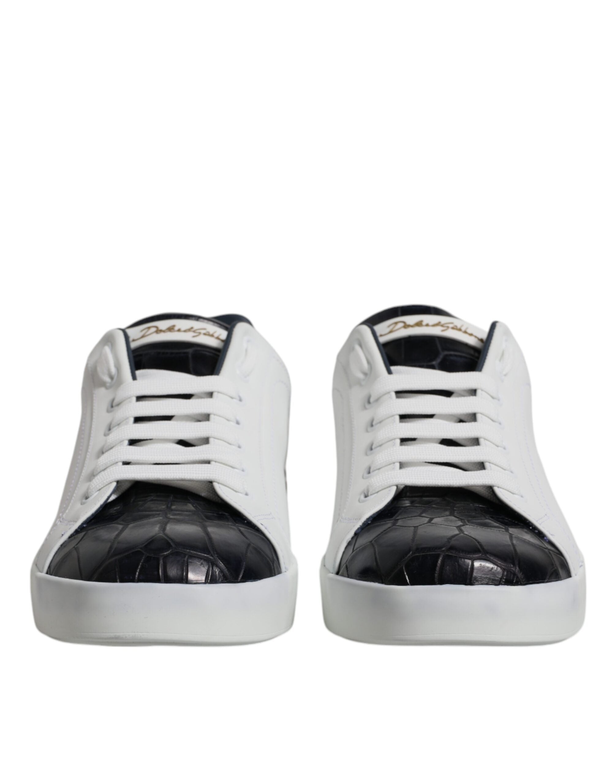 Dolce & Gabbana Weiß Schwarz Leder Portofino Turnschuhe Schuhe