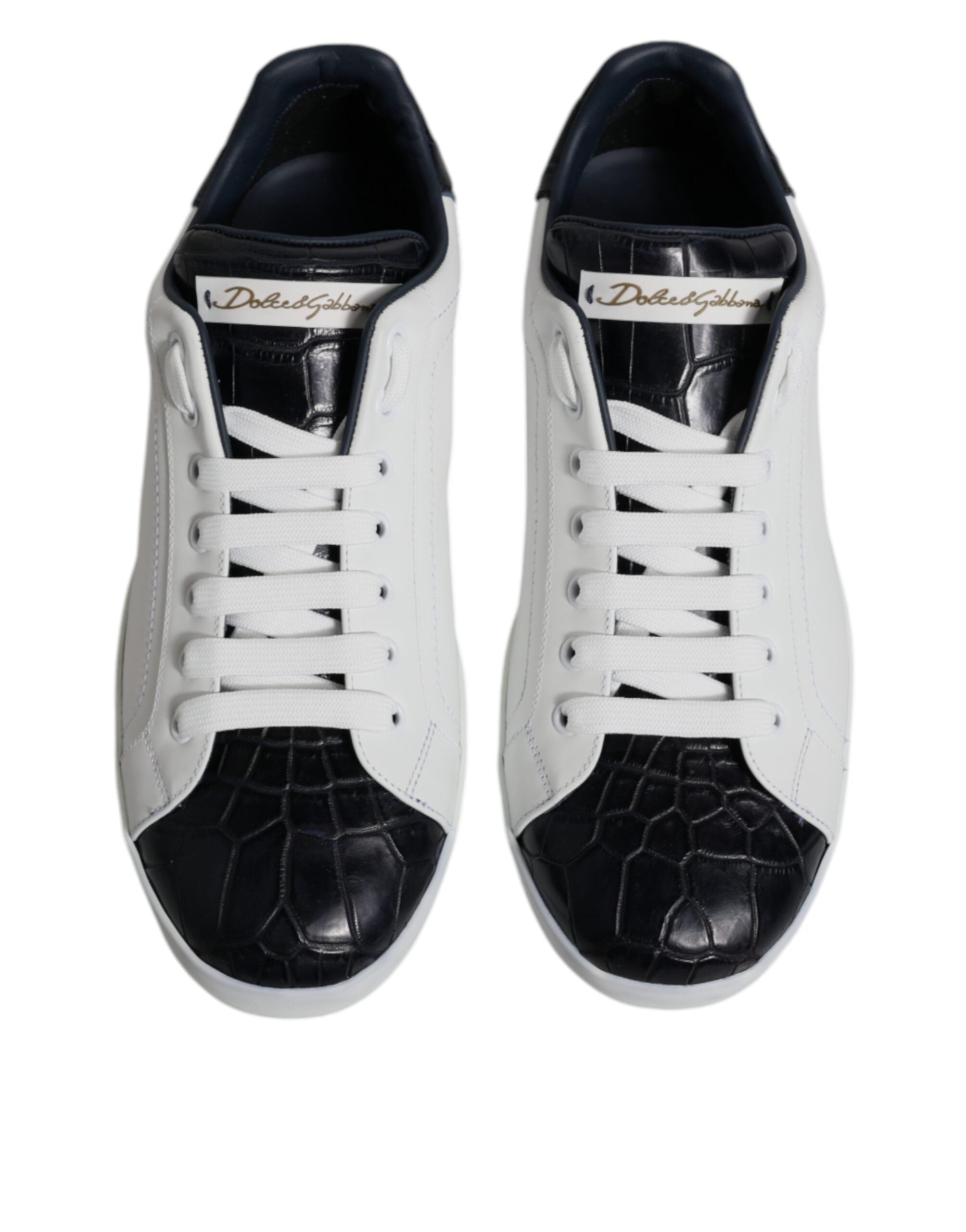 Dolce & Gabbana Weiß Schwarz Leder Portofino Turnschuhe Schuhe