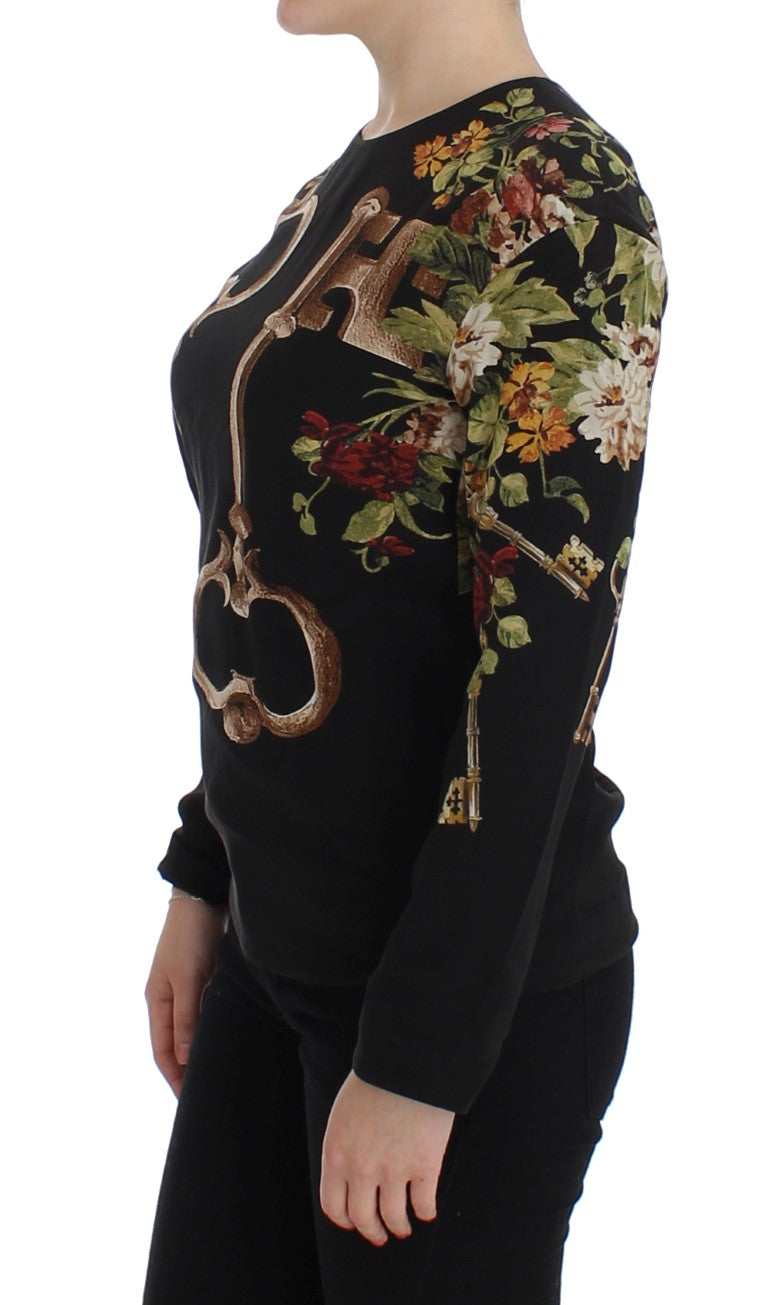 Dolce & Gabbana Schwarzes Seidenblusentop mit Blumendruck