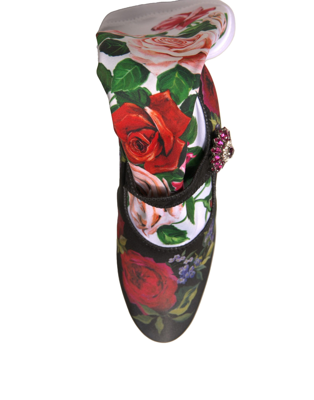 Dolce & Gabbana Schwarz Floral Socken Kristall Stiefel Jersey Schuhe