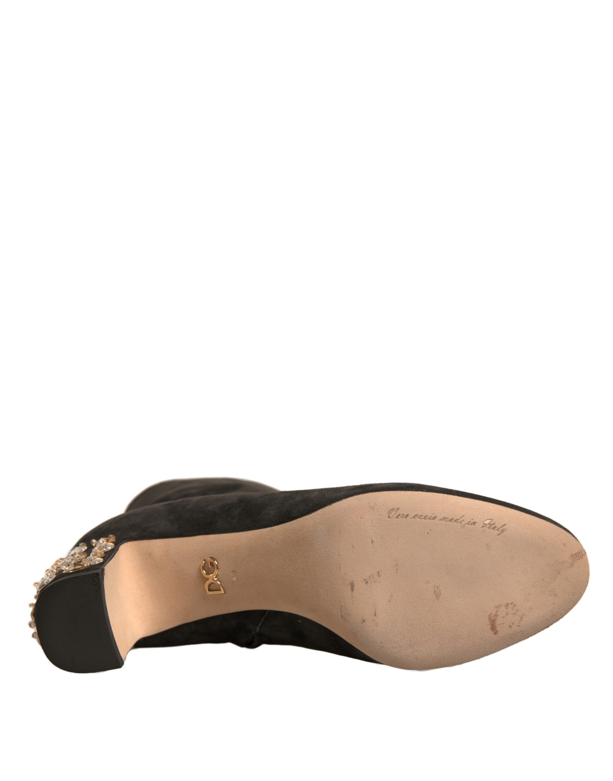 Dolce & Gabbana Schwarze verschönerte Absatzstiefel Schuhe