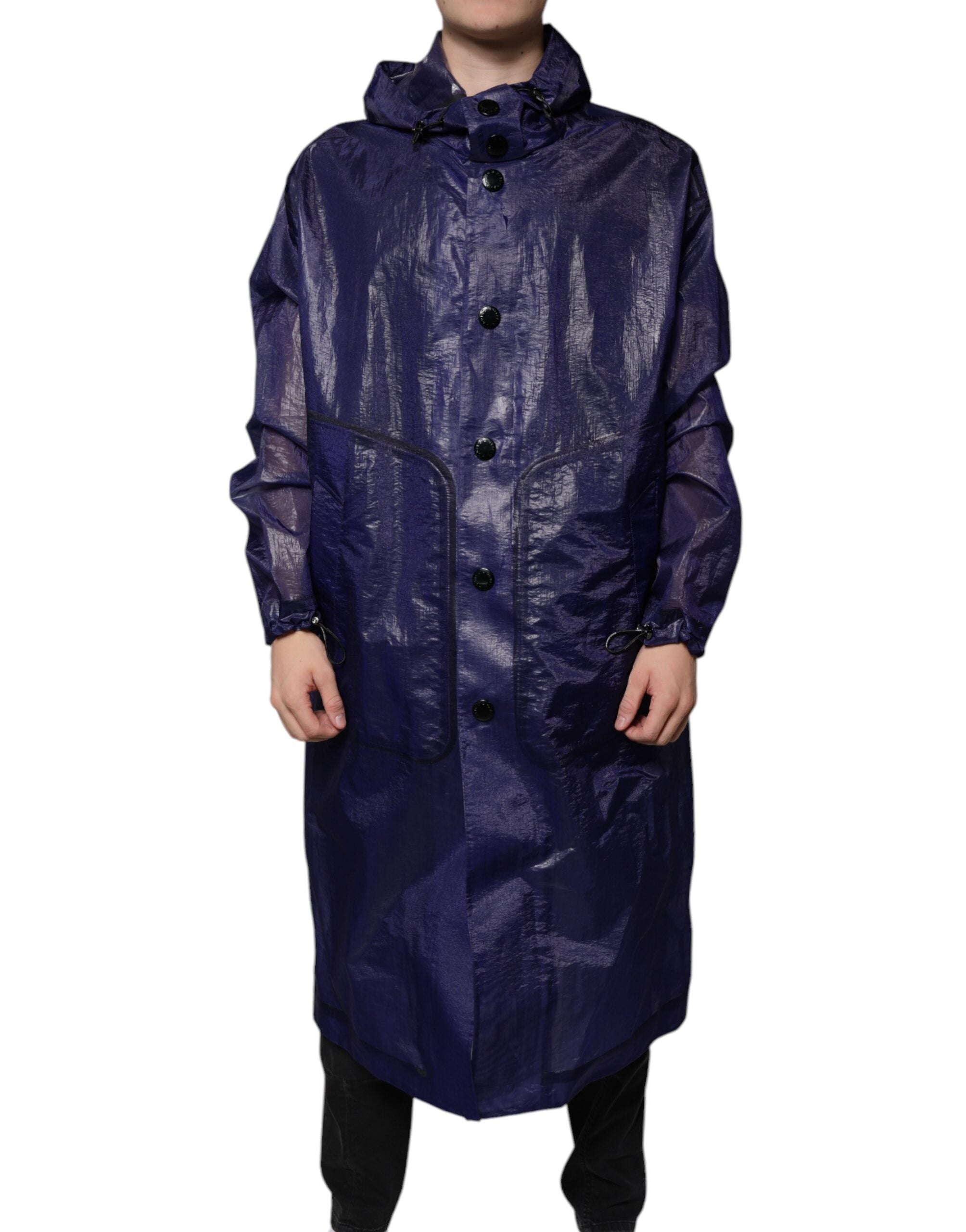 Dolce & Gabbana Dunkelblau Baumwolle mit Kapuze Männer Regenmantel Jacke