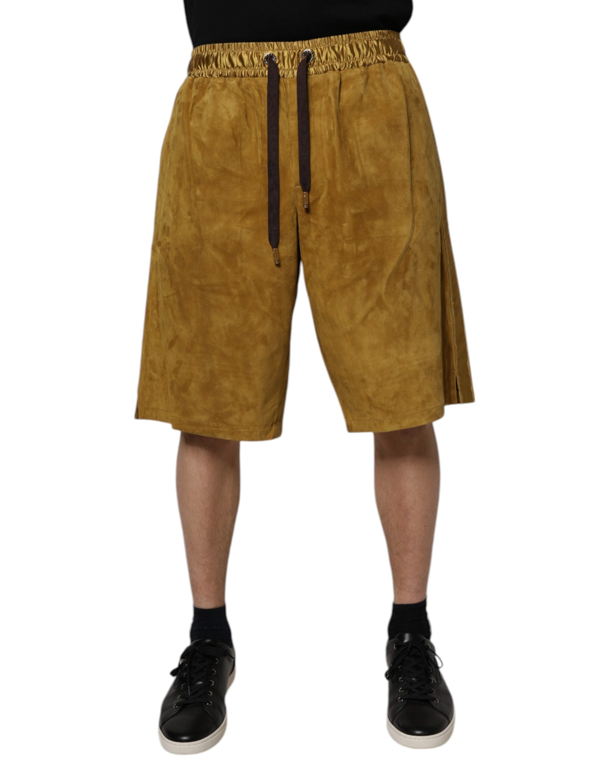 Dolce & Gabbana Braunes Lammfell Wildleder Herren Bermudashorts
