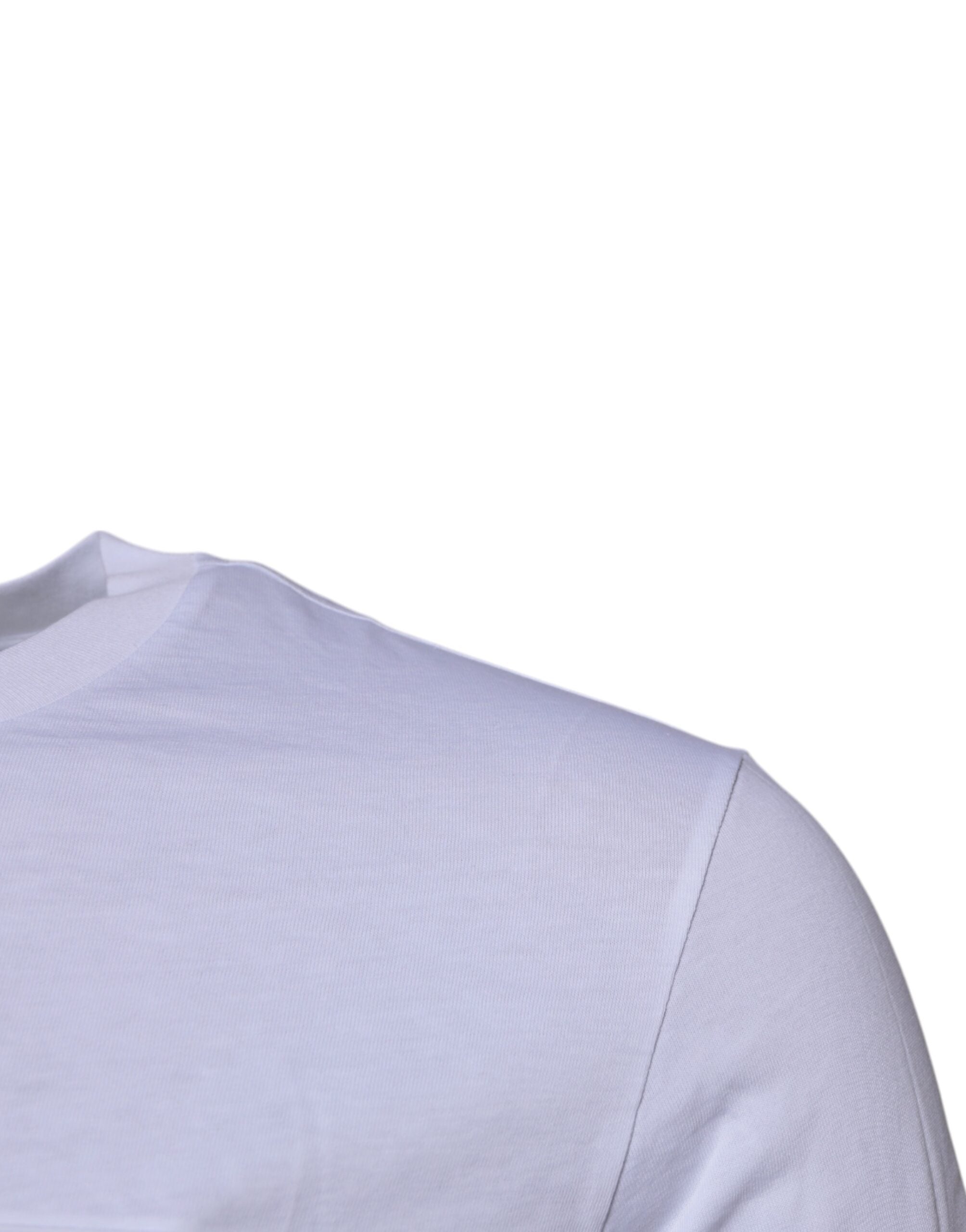 Dolce & Gabbana Weißes Baumwoll-T-Shirt mit Rundhalsausschnitt und Logo-Plakette
