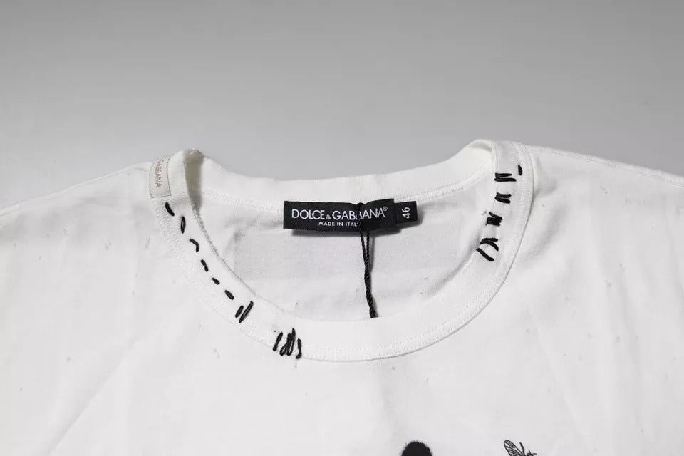 Dolce & Gabbana Weißes Baumwoll-T-Shirt mit Grafikdruck und Rundhalsausschnitt