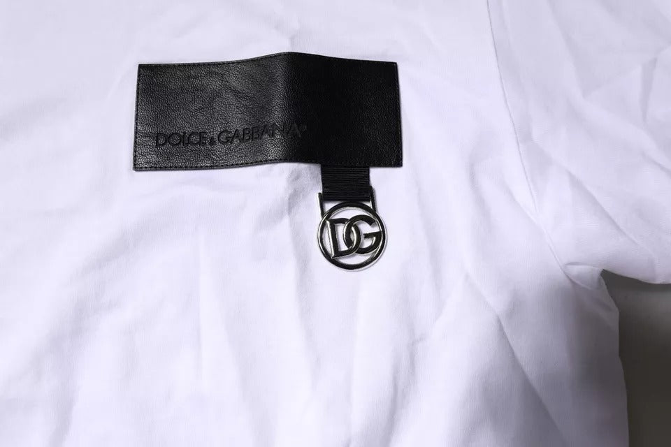 Dolce & Gabbana Weißes Baumwoll-T-Shirt mit Rundhalsausschnitt und Logo-Patch