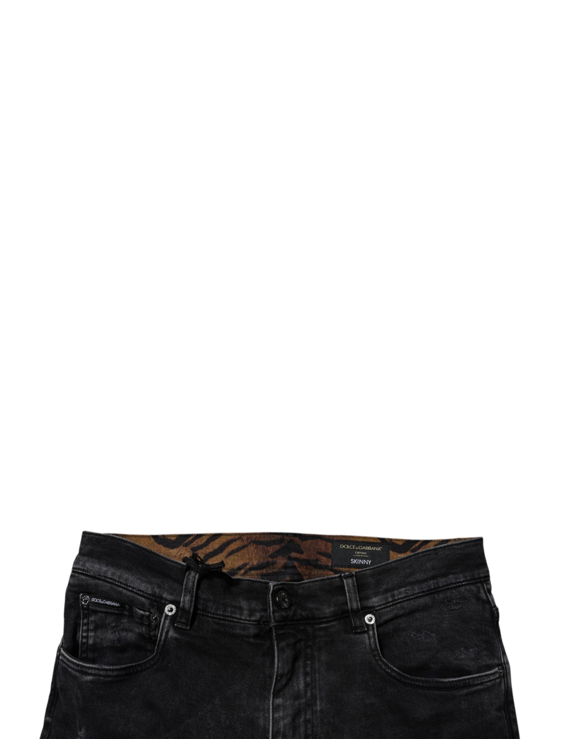 Dolce & Gabbana Schwarze zerfledderte Baumwoll-Skinny Denim-Jeans für Männer
