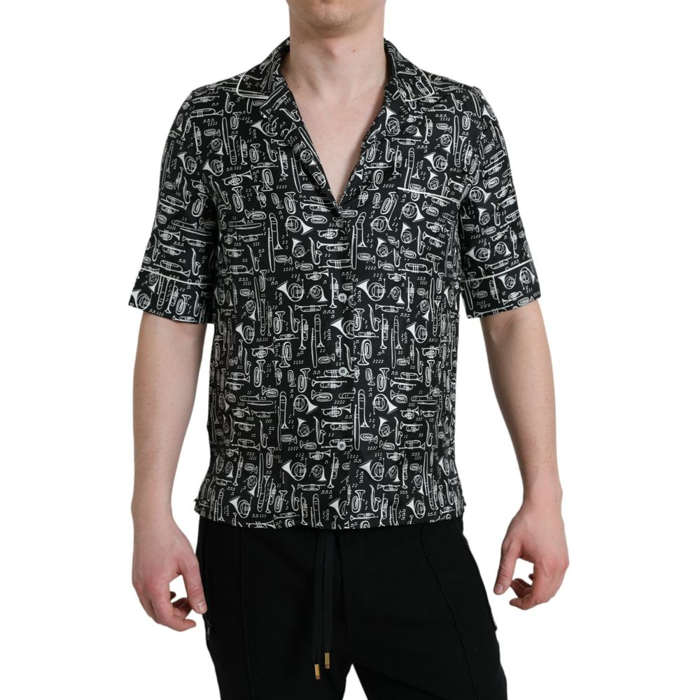 Dolce & Gabbana Schwarzes Seiden-Shirt mit kurzen Ärmeln
