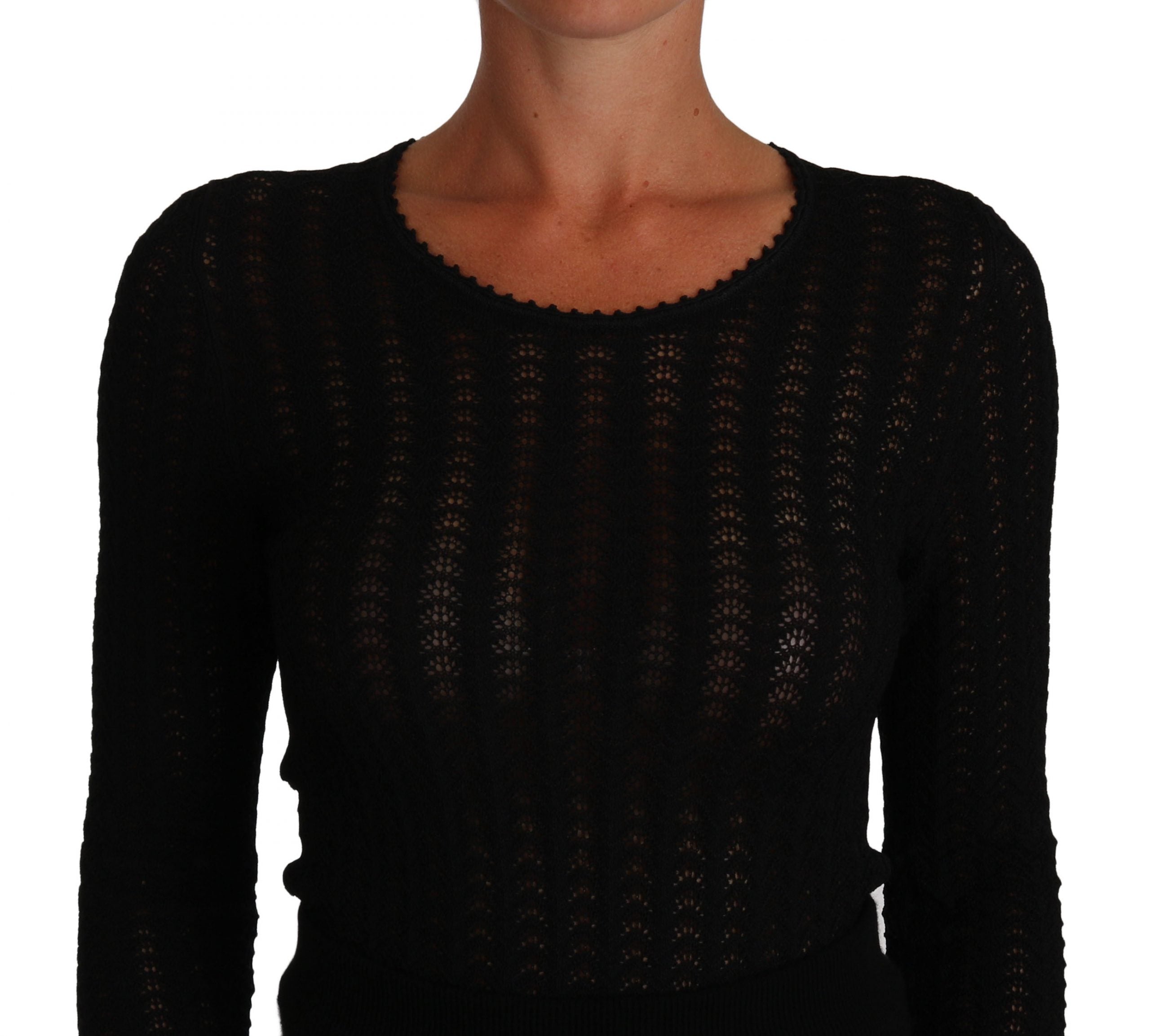 Dolce & Gabbana Schwarzes Kleid mit langen Ärmeln aus gestrickter Wolle