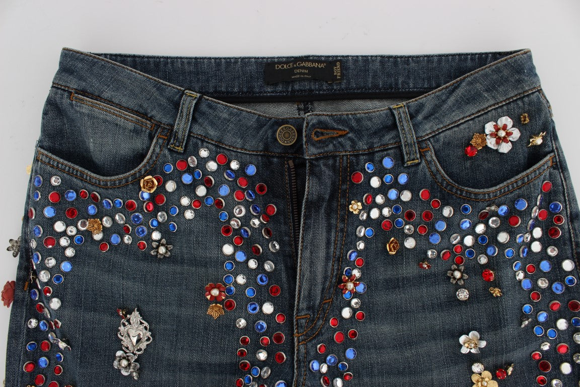 Dolce & Gabbana Crystal Roses Herz verschönert Jeans