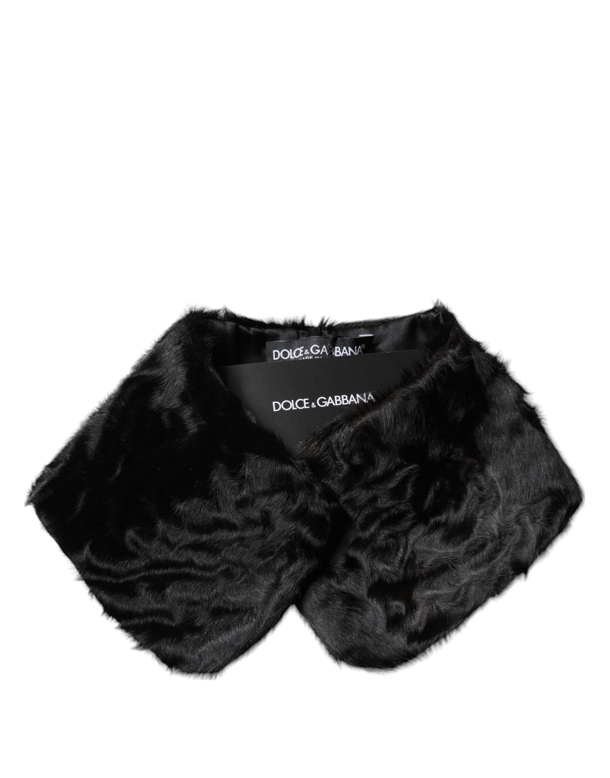 Dolce & Gabbana Schwarzer Lammfellkragen Frauen Hals Wrap Schal