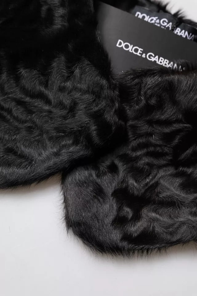 Dolce & Gabbana Schwarzer Lammfellkragen Frauen Hals Wrap Schal