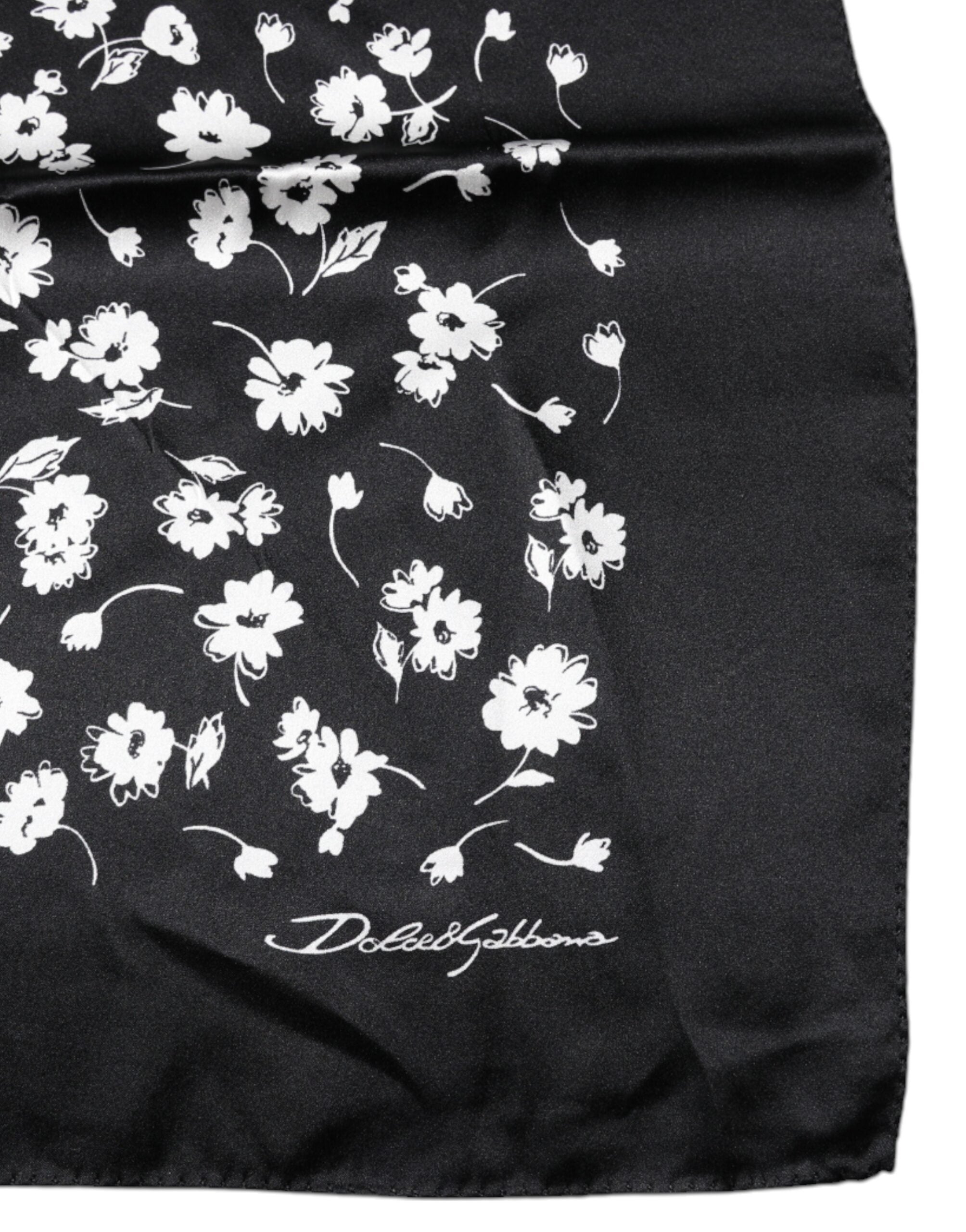 Dolce & Gabbana Schwarzer floraler Seidenschal mit quadratischem Umschlag
