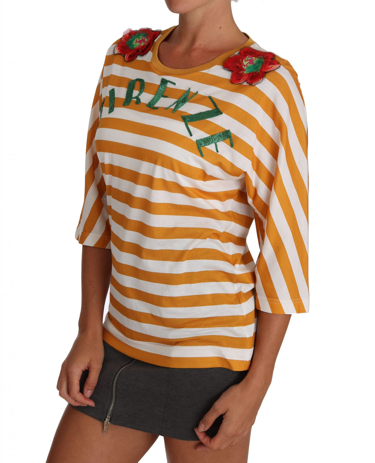 Dolce & Gabbana Weißes Orange FIRENZE Top T-Shirt