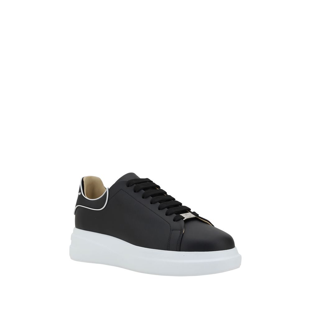 Philipp Plein Schwarze Bos Taurus Kalbsleder Low-Top-Sneaker