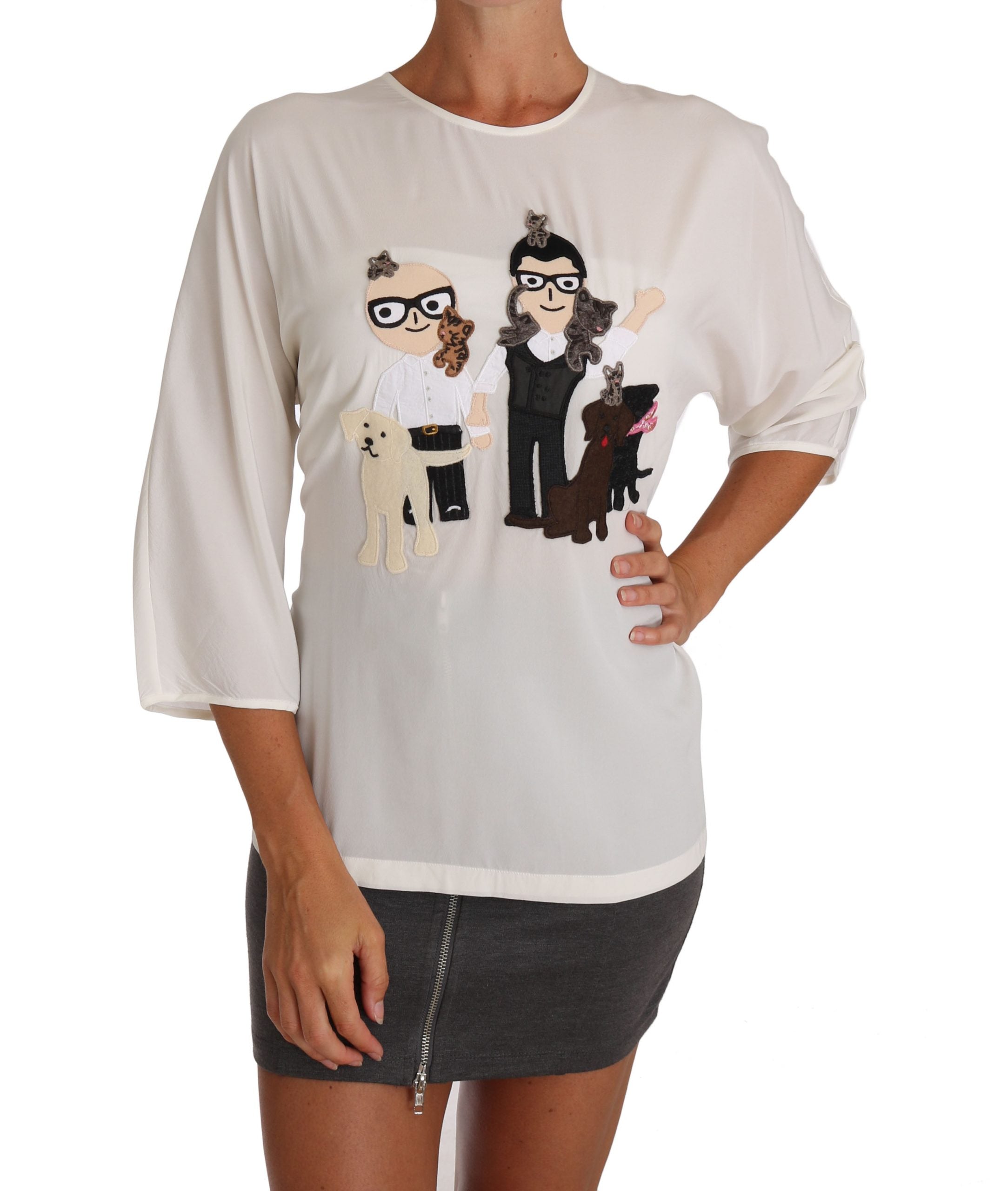 Dolce & Gabbana Weißes Seiden-T-Shirt #dgfamily Bluse