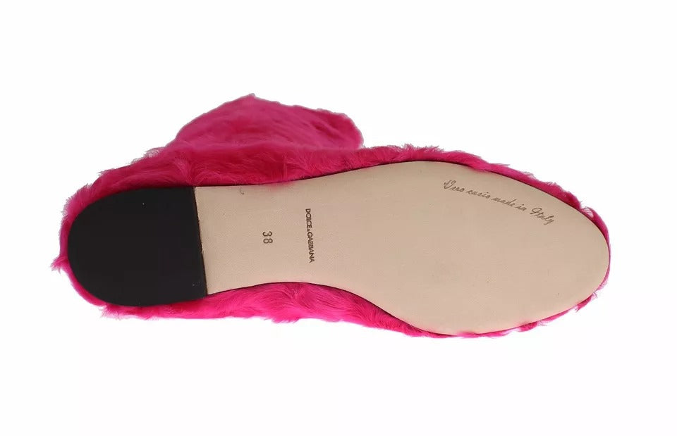 Dolce & Gabbana Rosa Lammfell Leder Flache Stiefel Schuhe