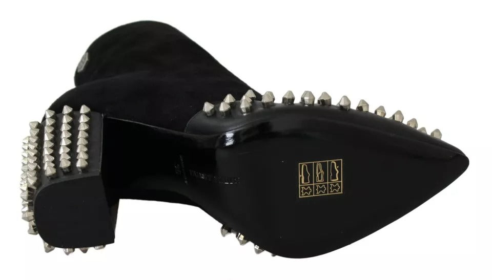Philipp Plein Schwarz Wildleder Nieten Absätze Stiefeletten Schuhe