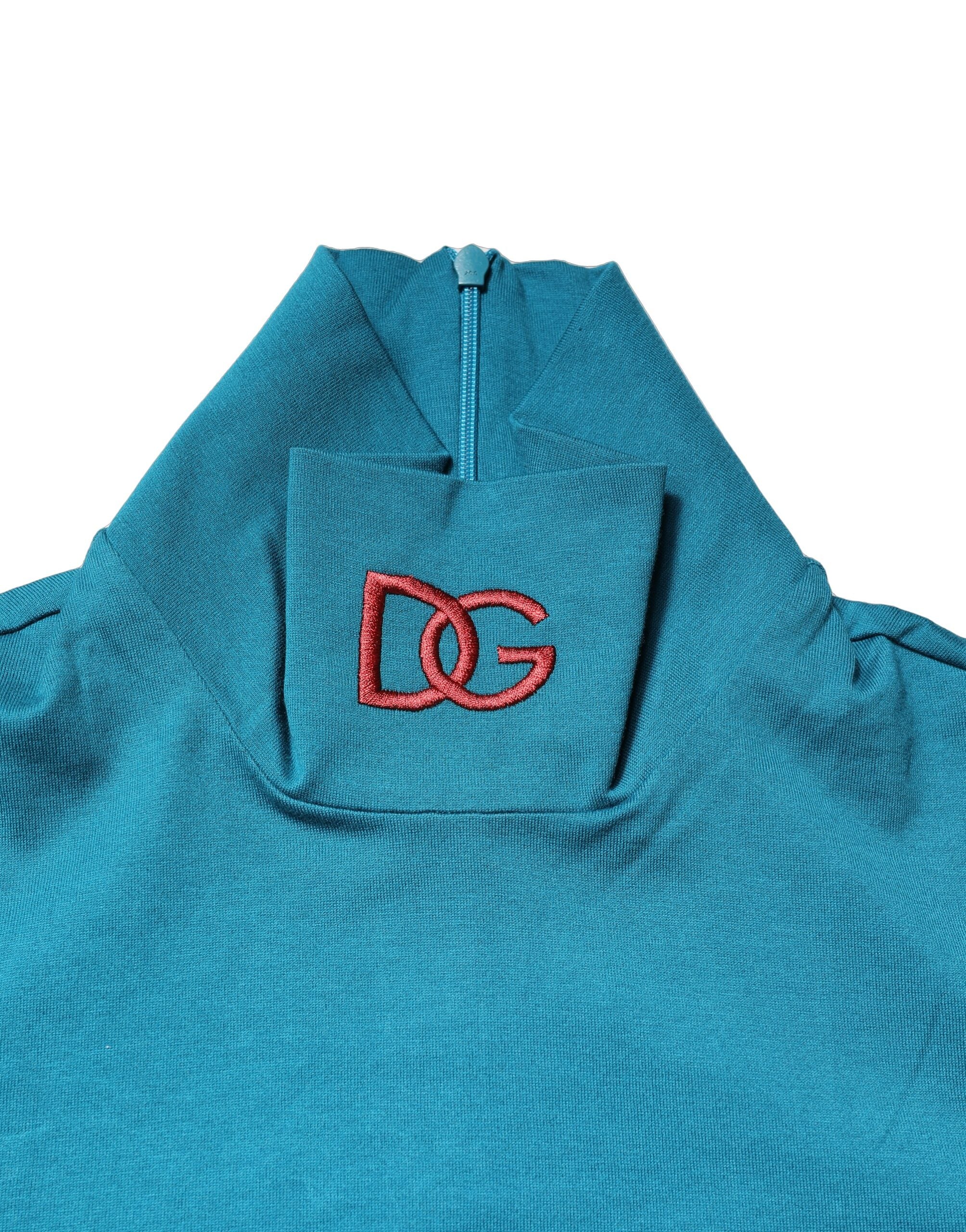 Dolce & Gabbana Blauer Baumwoll-Rollkragenpullover mit langen Ärmeln