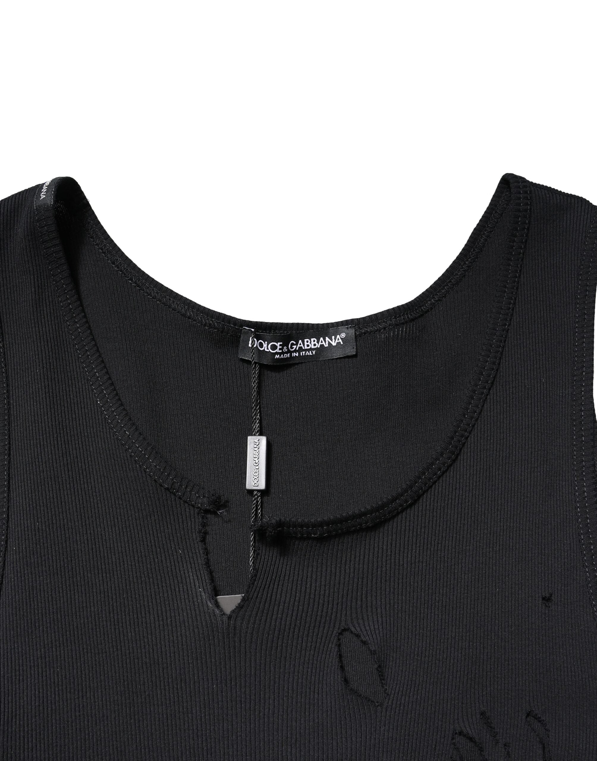 Dolce & Gabbana Schwarzes Baumwolle Rip Style ärmelloses Männer Tank T-Shirt