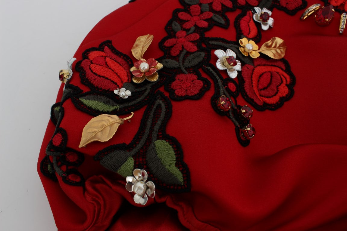 Dolce & Gabbana Rote Seidenkristallrosen Shorts