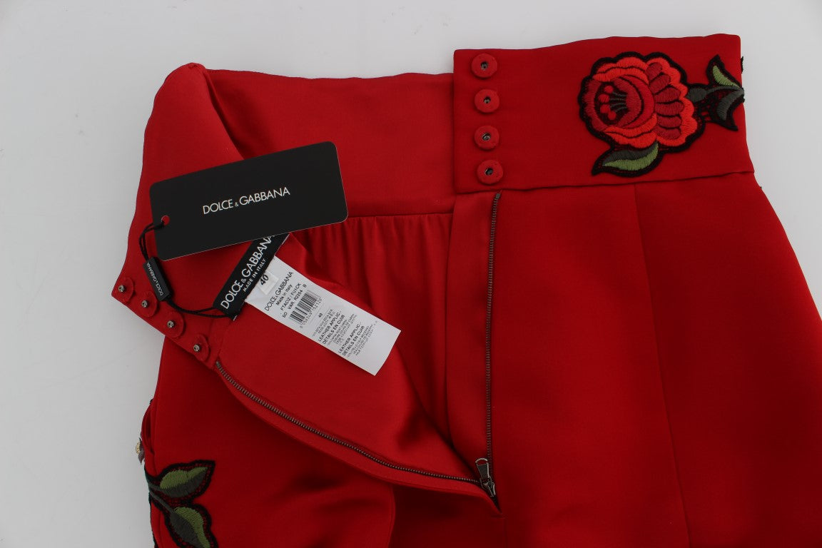 Dolce & Gabbana Rote Seidenkristallrosen Shorts