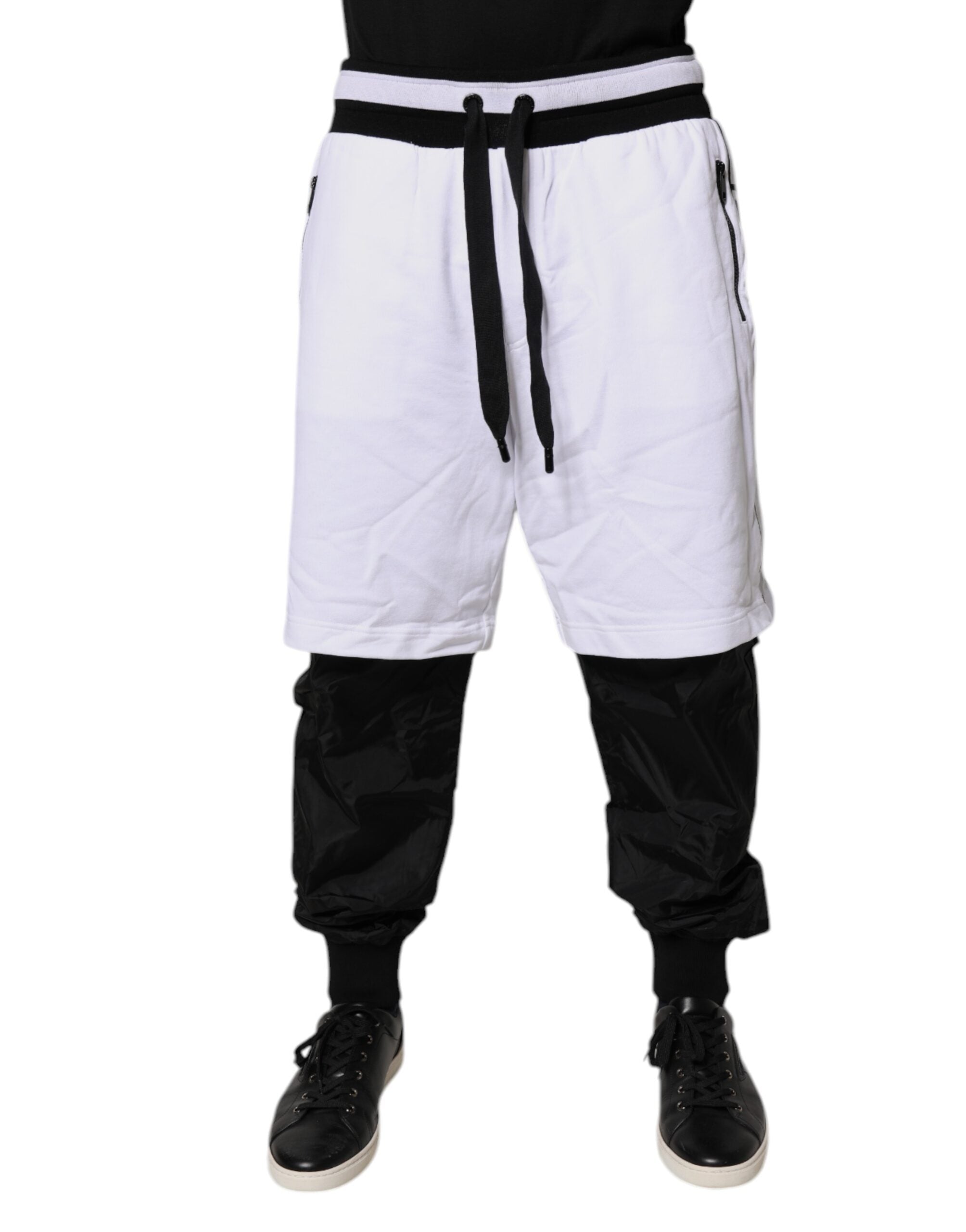 Dolce & Gabbana Schwarz-Weiß-Baumwoll-Layered Sweatpants Hosen