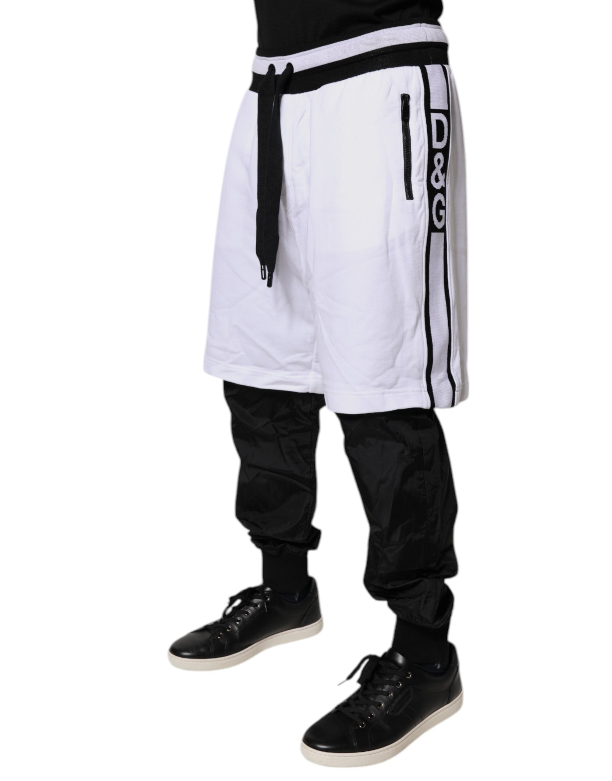 Dolce & Gabbana Schwarz-Weiß-Baumwoll-Layered Sweatpants Hosen