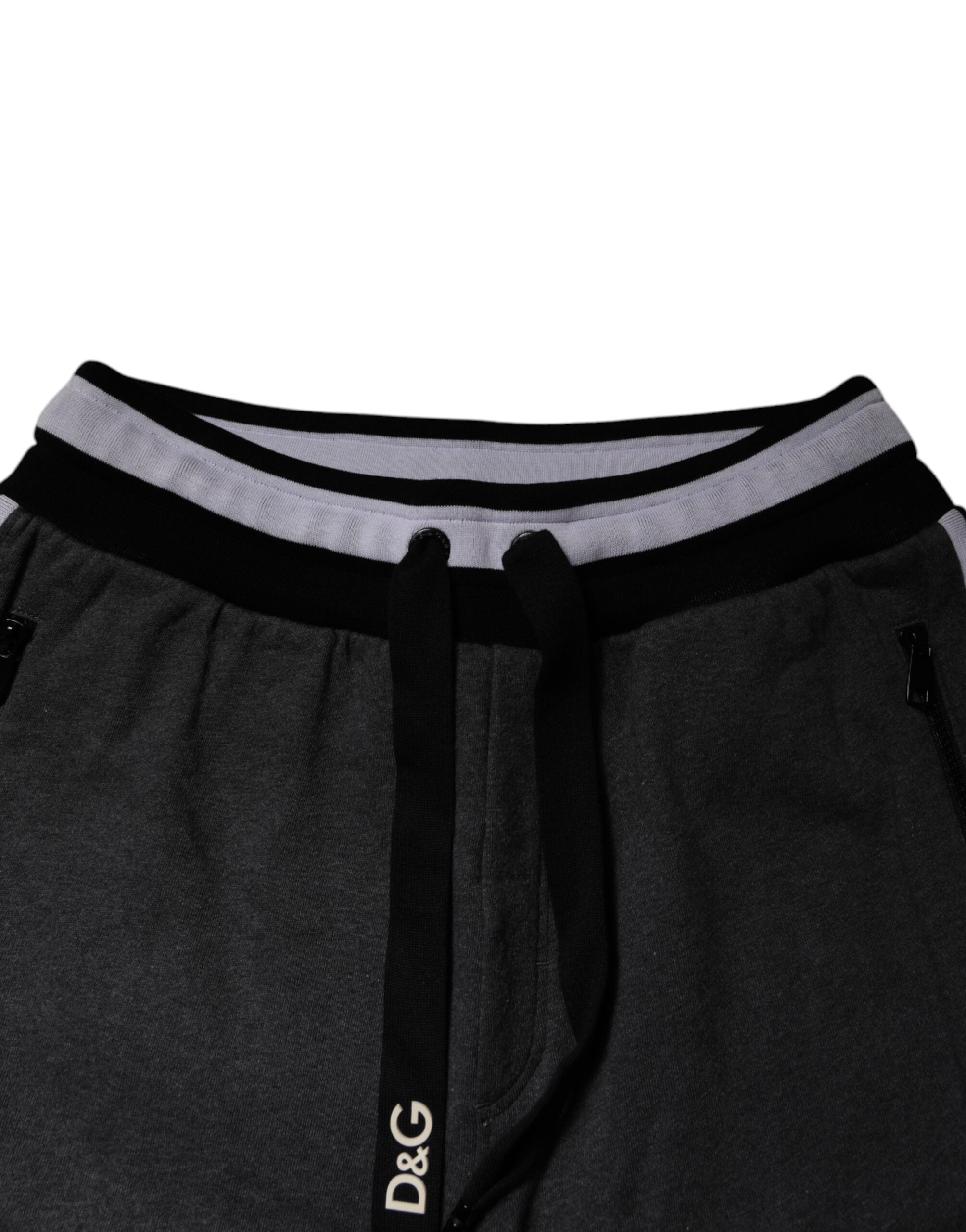 Dolce & Gabbana Schwarz Grau Baumwolle Layered Männer Sweatpants Hosen