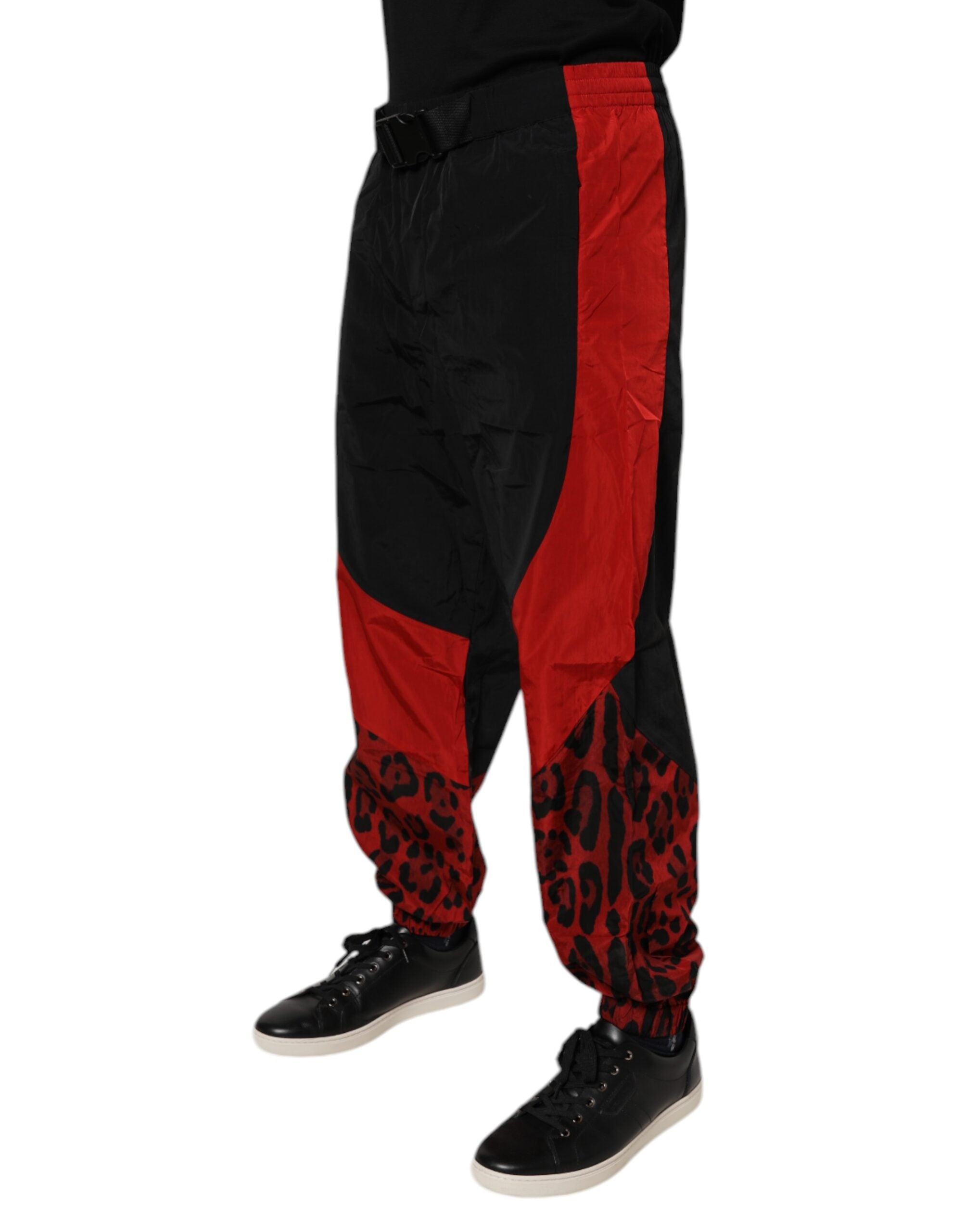 Dolce & Gabbana Schwarz-Rot-Leopard-Jogger-Sweatpants-Hose