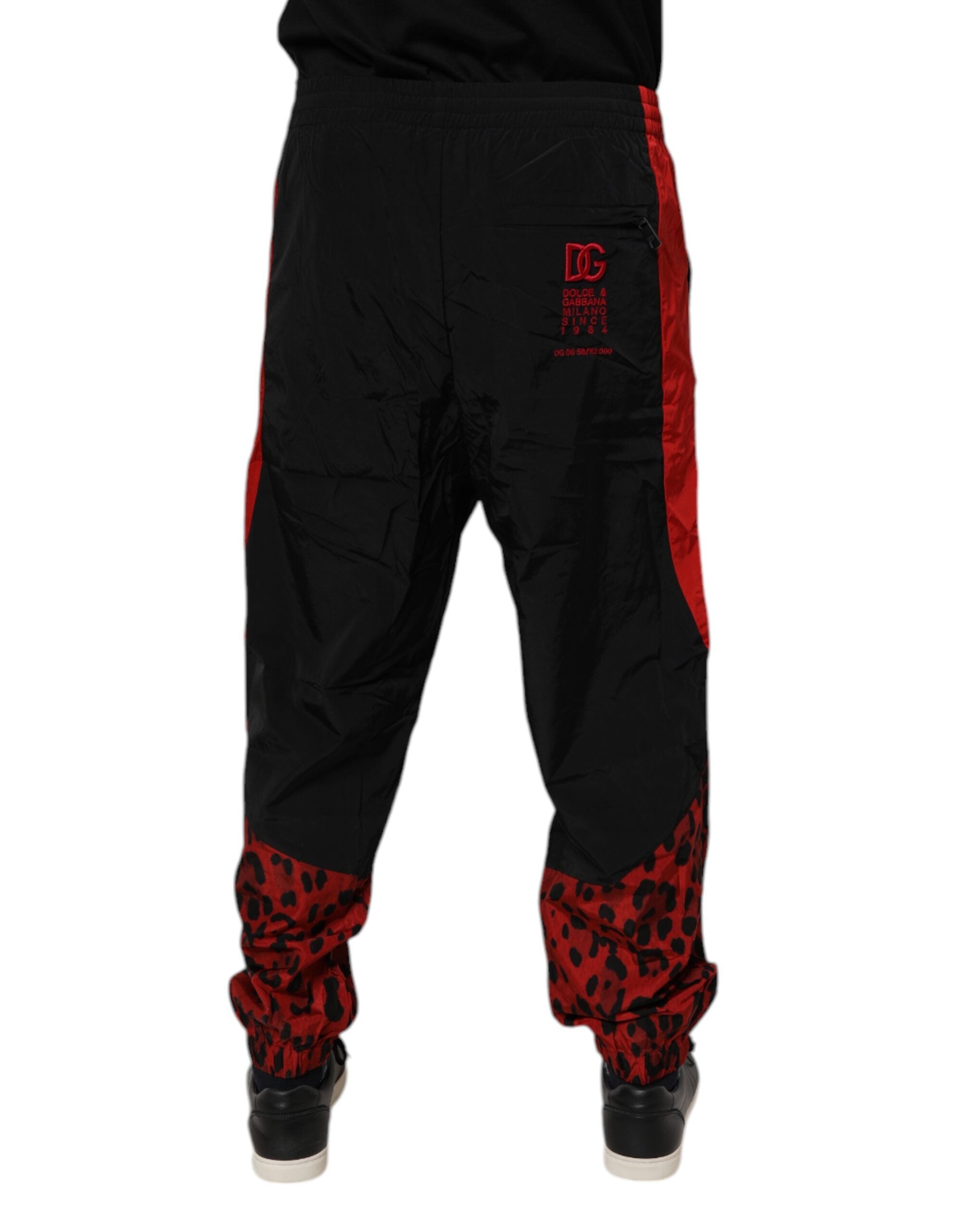 Dolce & Gabbana Schwarz-Rot-Leopard-Jogger-Sweatpants-Hose