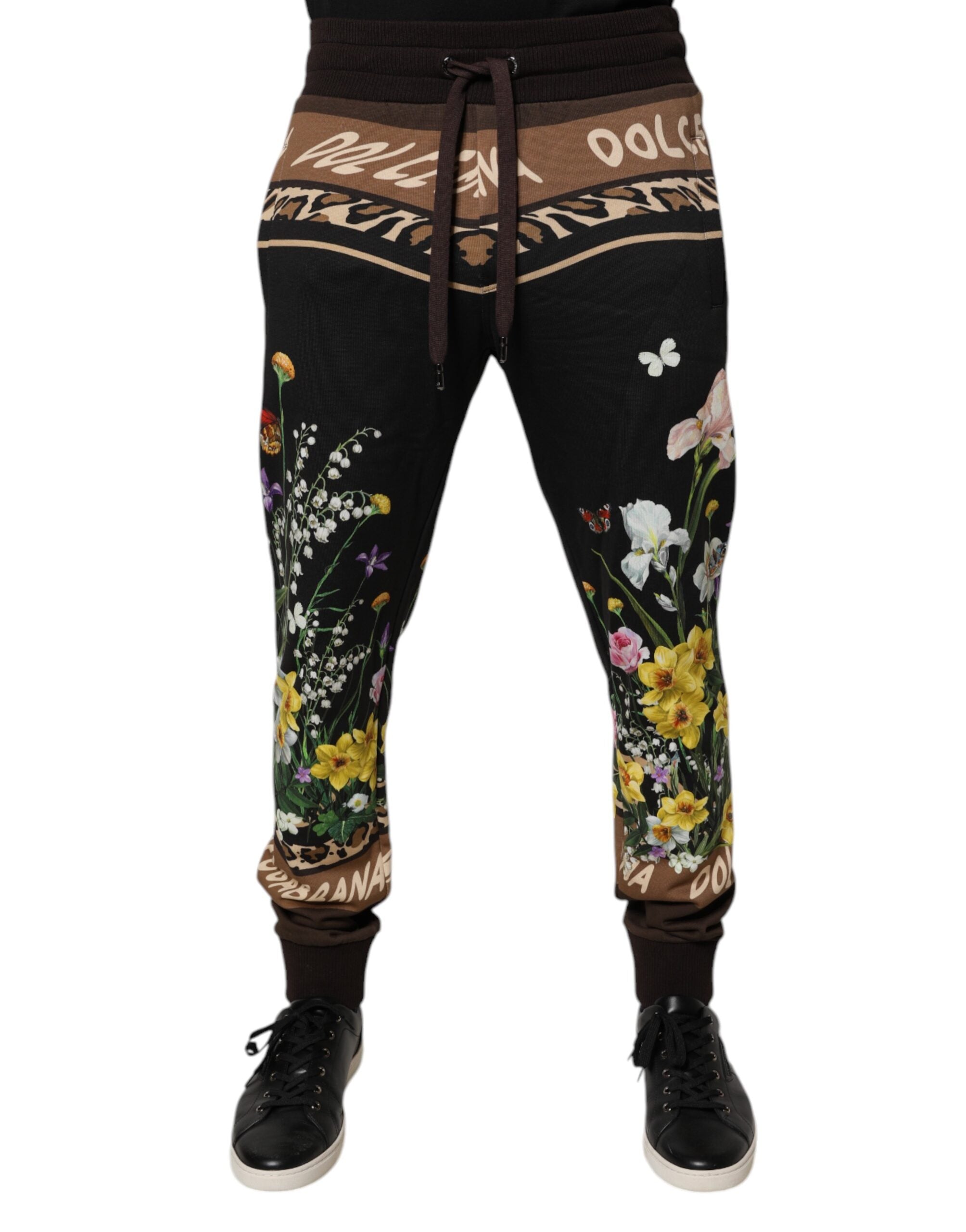 Dolce & Gabbana Schwarze geblümte Baumwoll-Jogger-Sweatpants