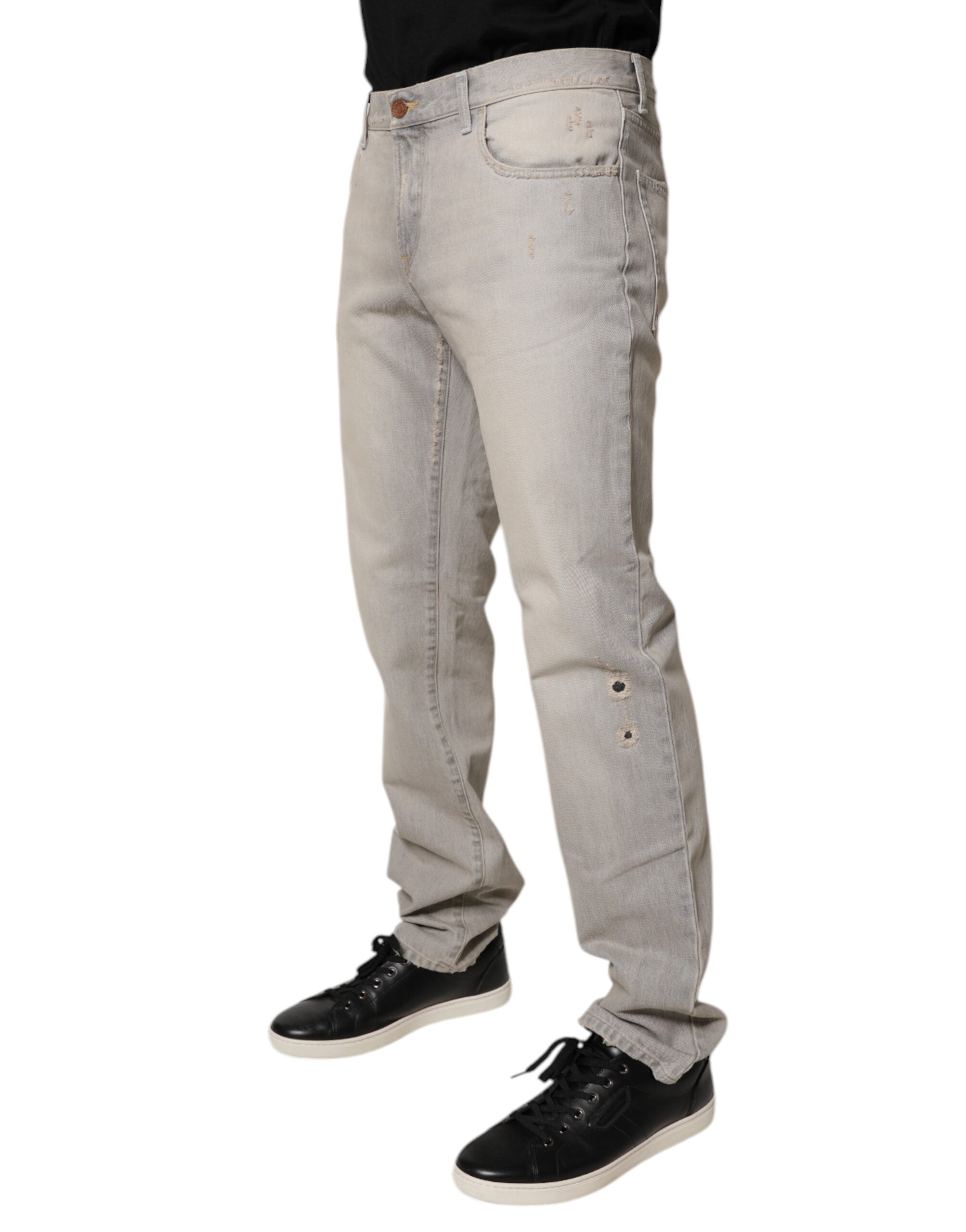 Dolce & Gabbana Hellgraue Skinny Denim Jeans aus Baumwolle
