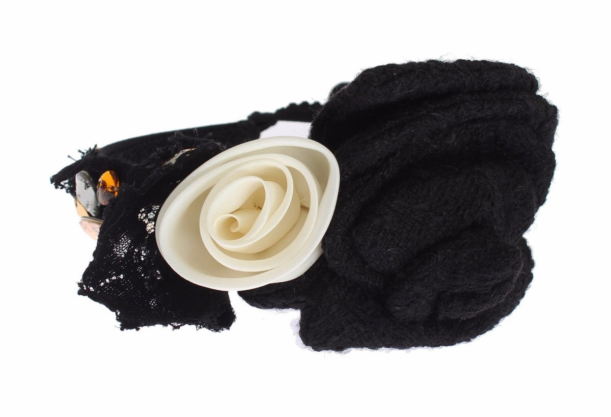 Dolce & Gabbana Diadem Stirnband Tiara Weiß Rose Kristall Haar Gold