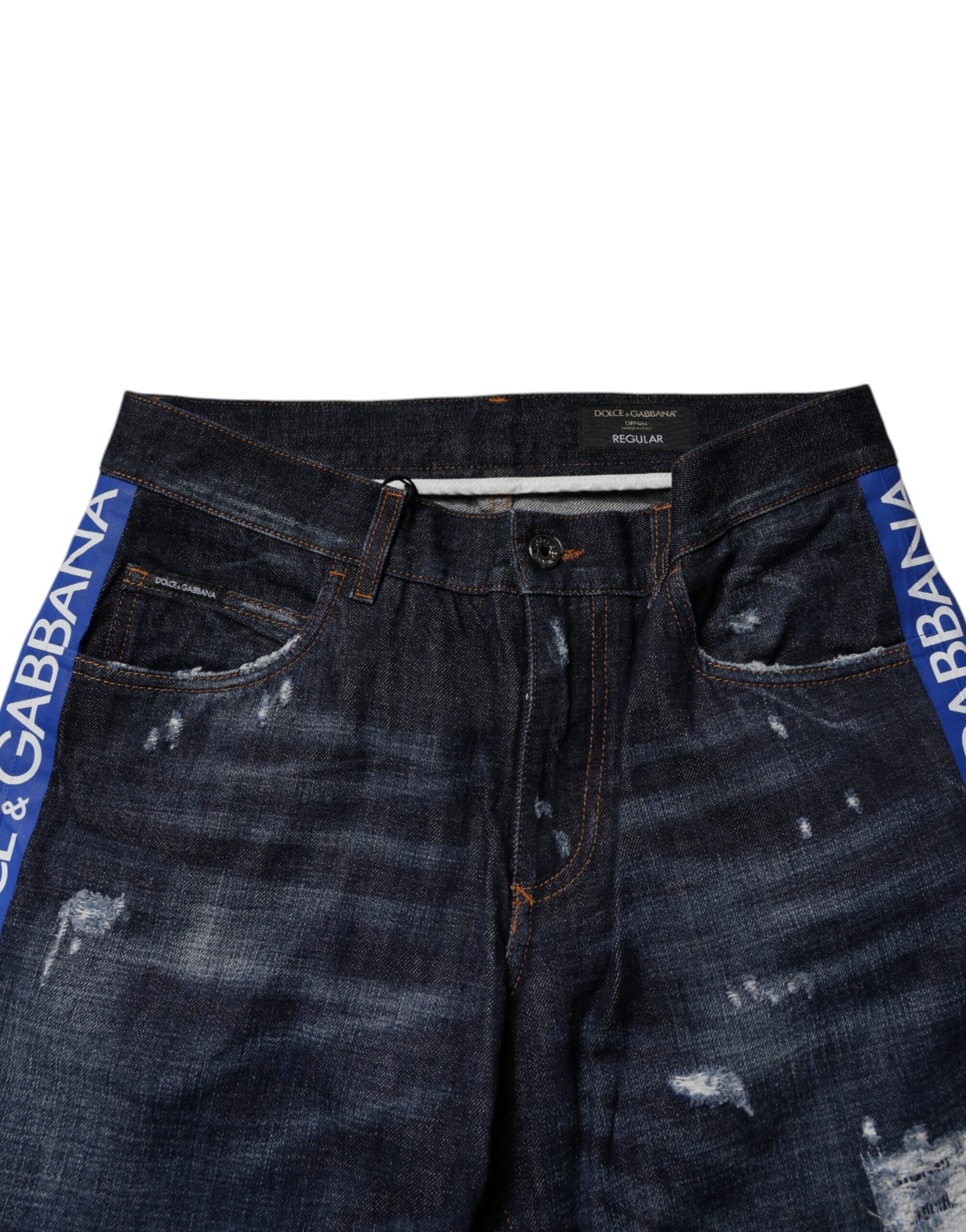 Dolce & Gabbana Dunkelblaue zerfledderte Skinny Denim Jeans aus Baumwolle