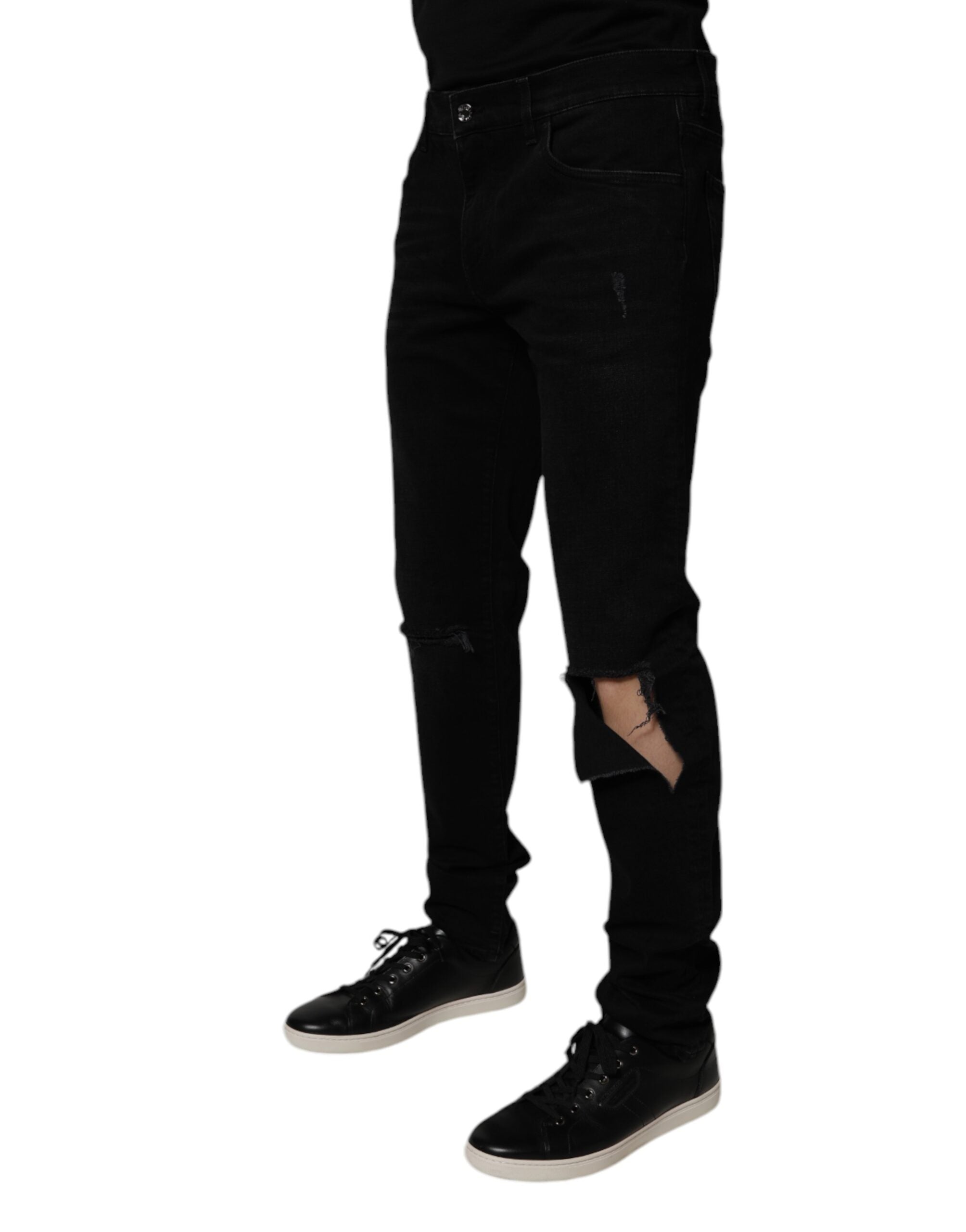 Dolce & Gabbana Schwarze zerfledderte Baumwoll-Skinny-Jeans für Männer aus Denim