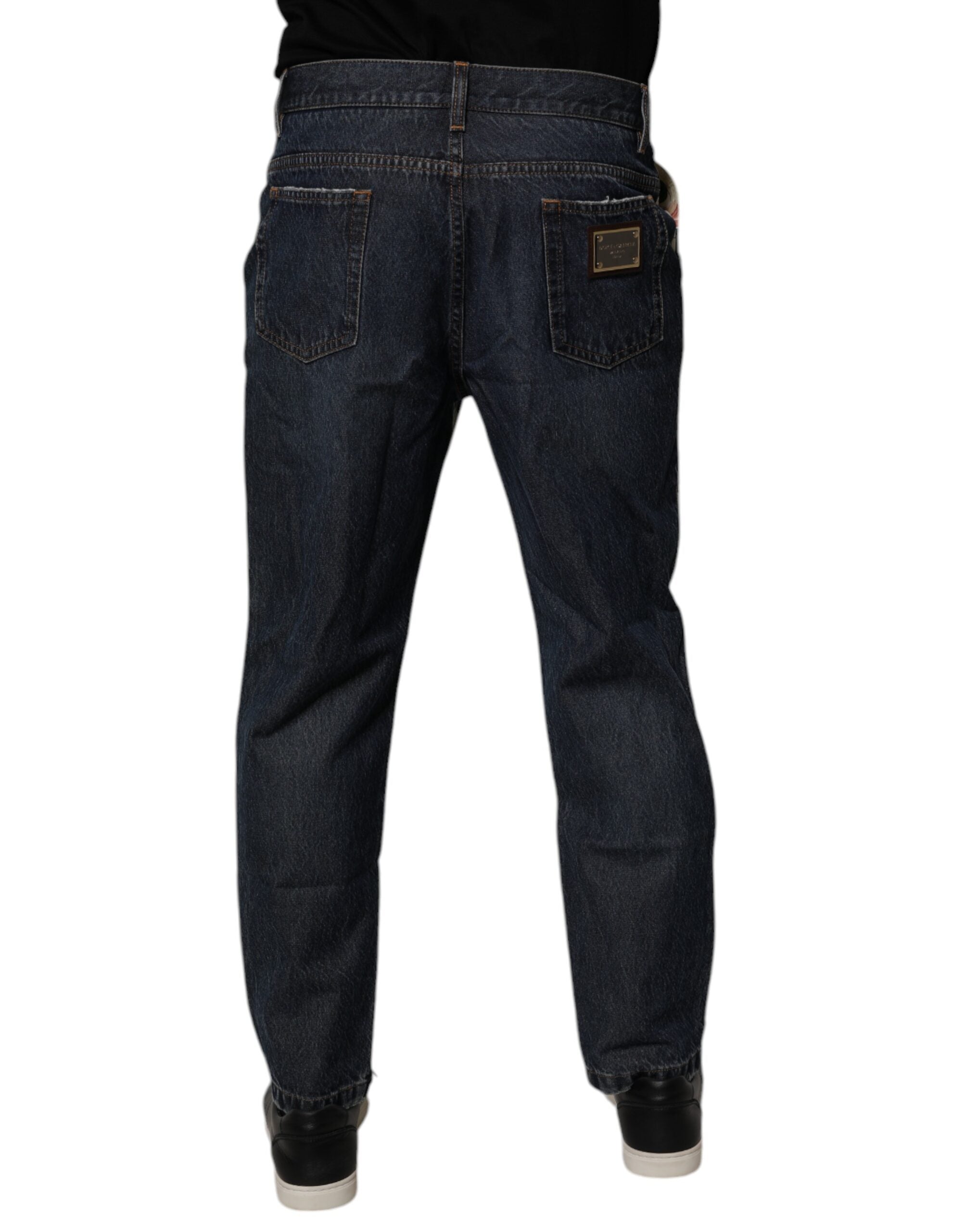 Dolce & Gabbana Beige Blau Floral Baumwolle Männer Denim Jeans